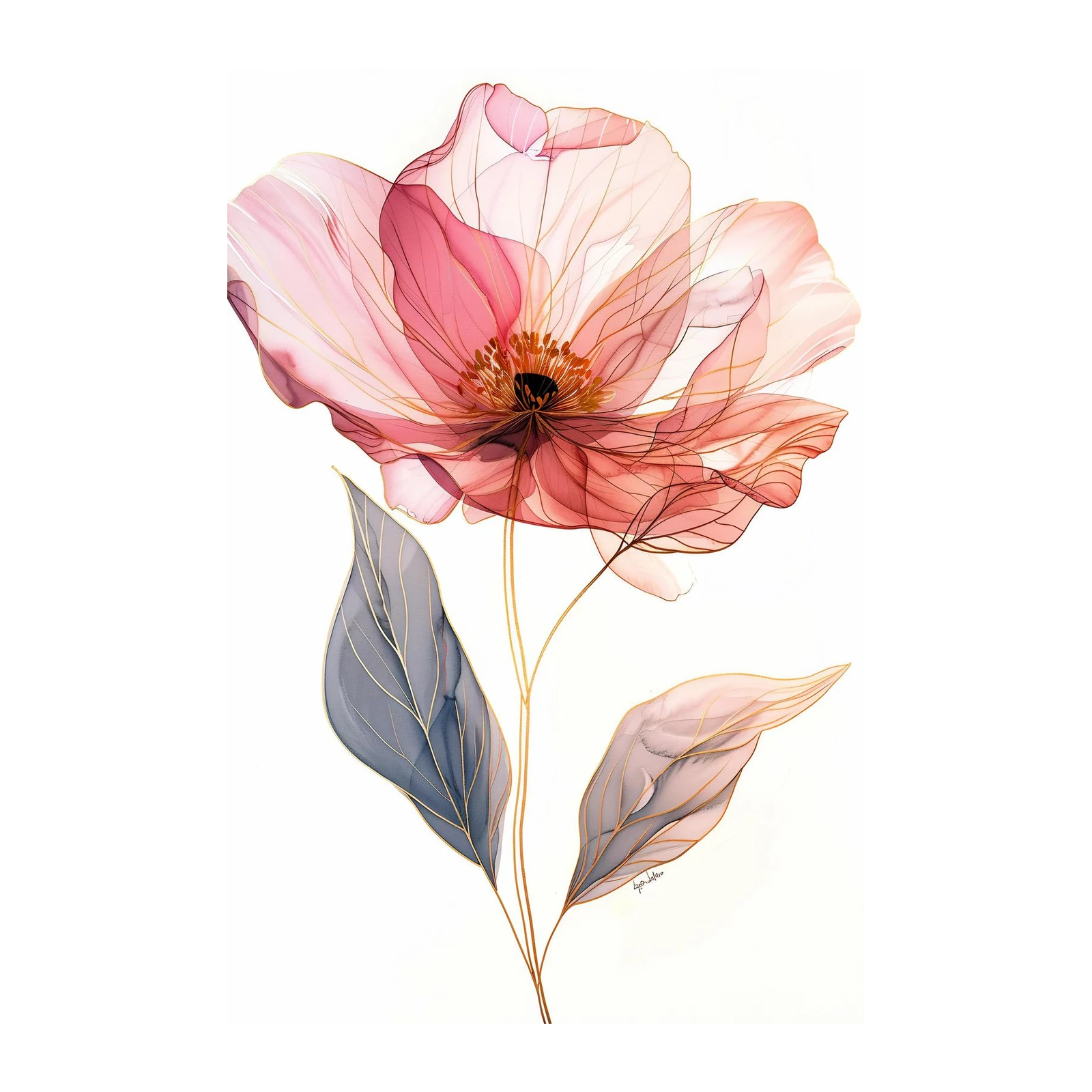 Elegant Pink Floral Gold Line Art Wall Art