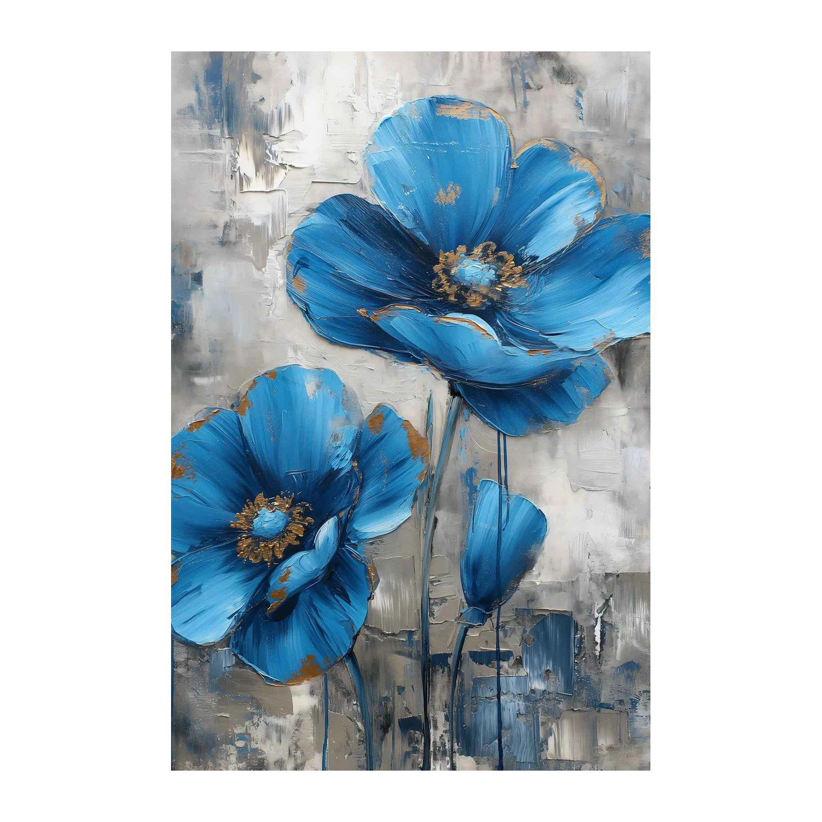 Vibrant Blue Floral Textured Wall Art