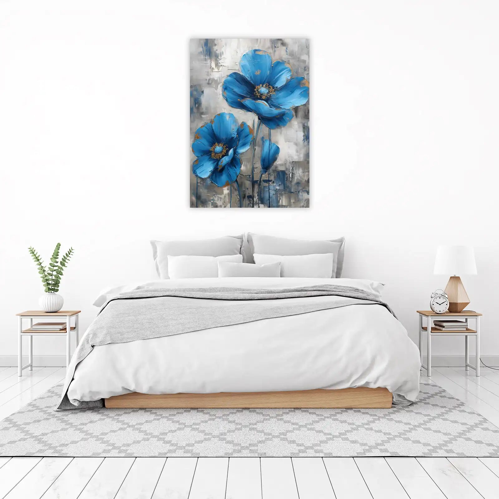 Vibrant Blue Floral Textured Wall Art