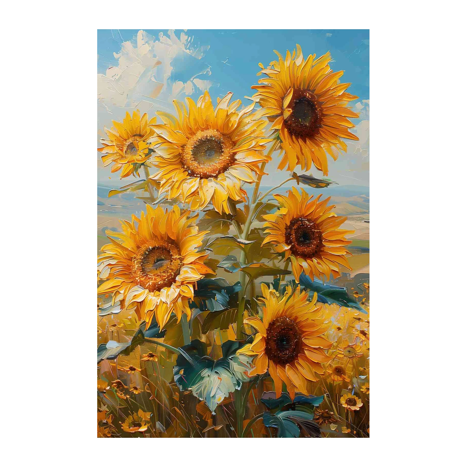 Vibrant Sunflower Field Textured Impasto Wall Art