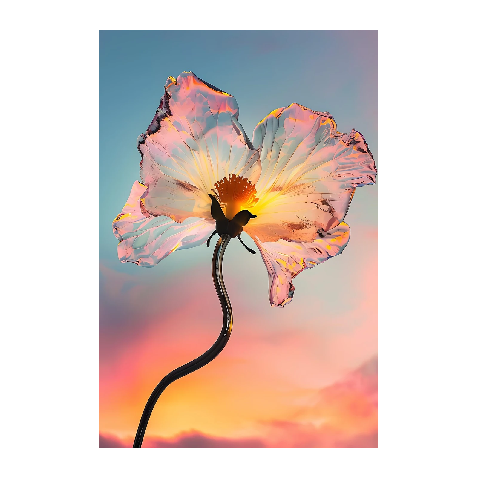 Ethereal Glass Flower Sunset Wall Art