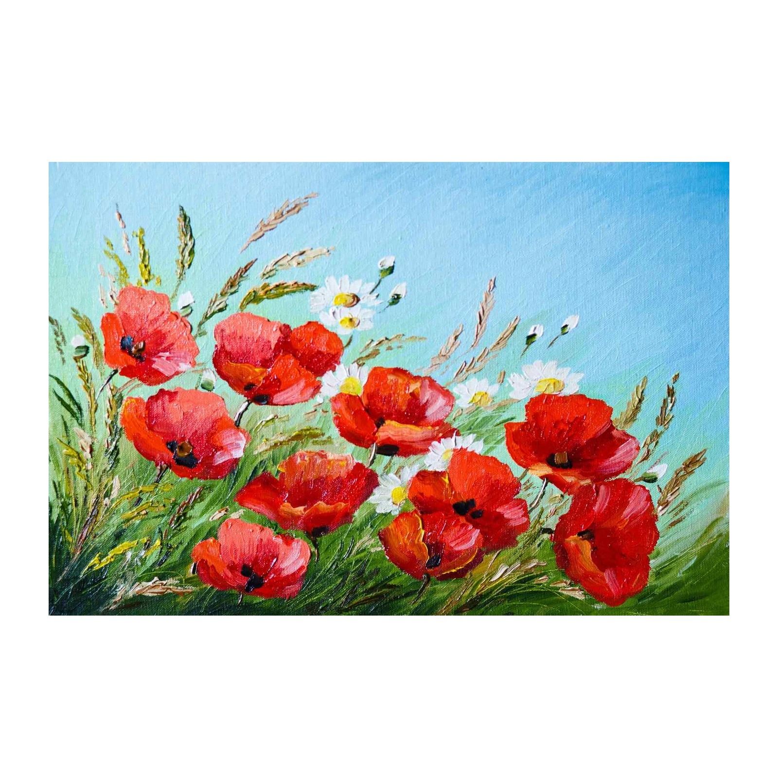 Vibrant Red Poppies Field Oil Painting Wall Art