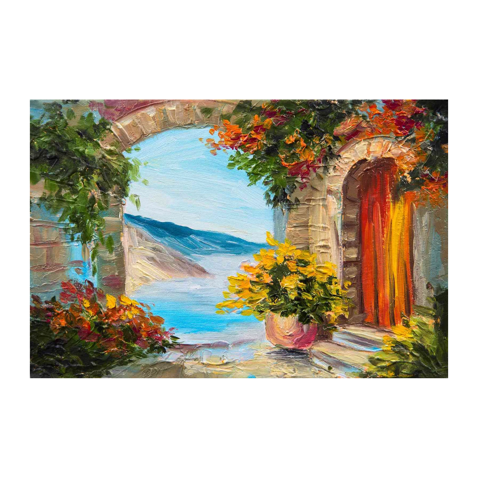 Mediterranean Archway Floral Seascape Wall Art