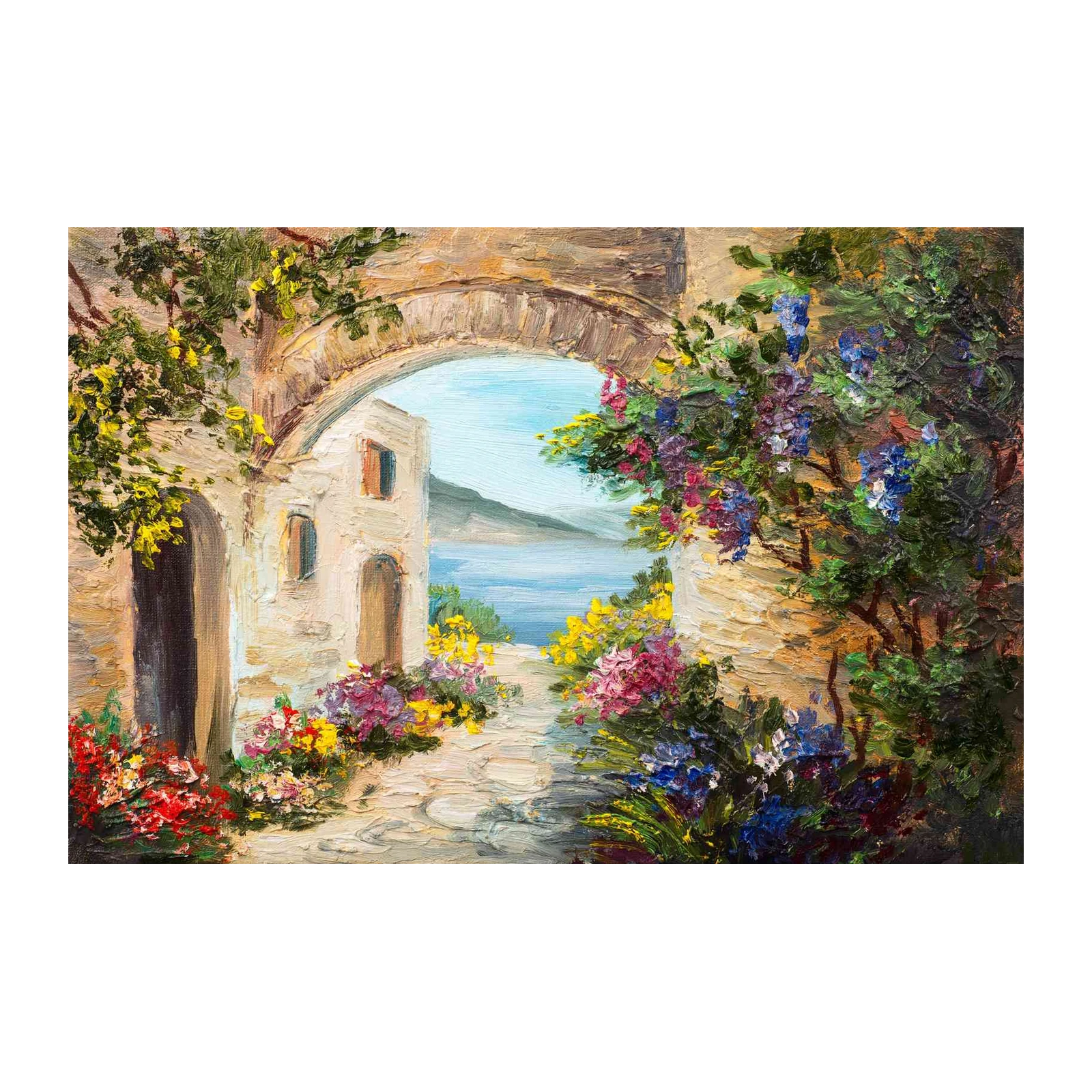Mediterranean Archway Floral Seascape Wall Art