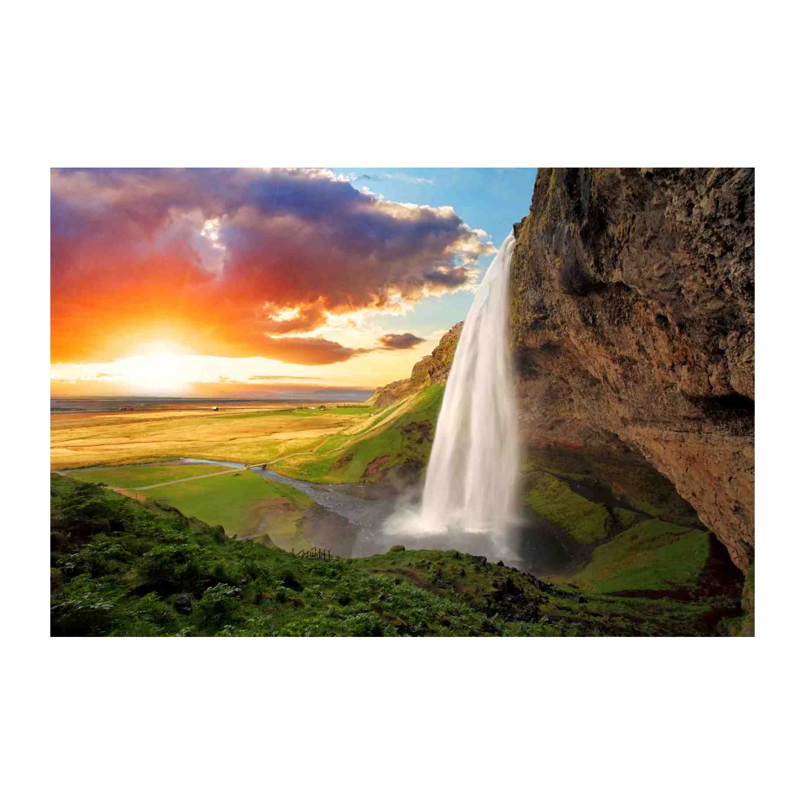 Majestic Waterfall Sunset Iceland Wall Art