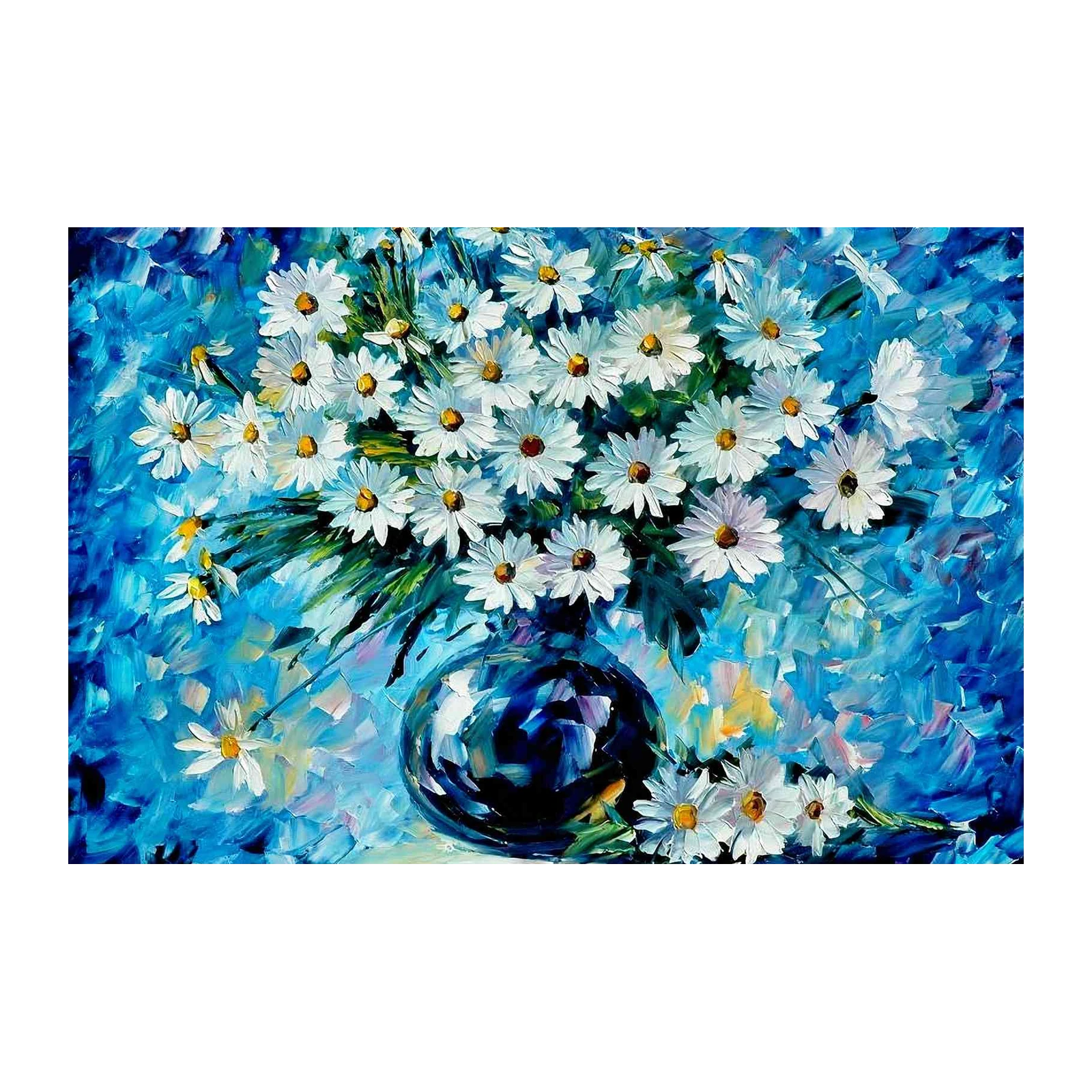 Vibrant Daisy Bouquet Blue Wall Art