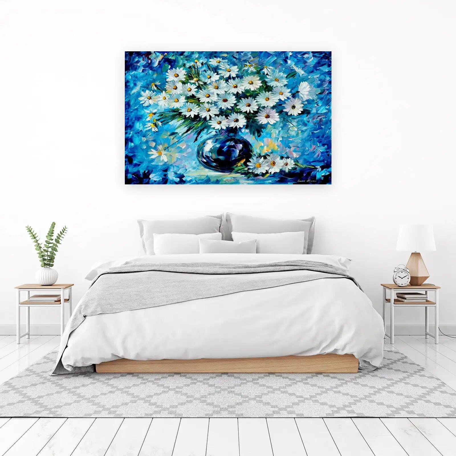 Vibrant Daisy Bouquet Blue Wall Art