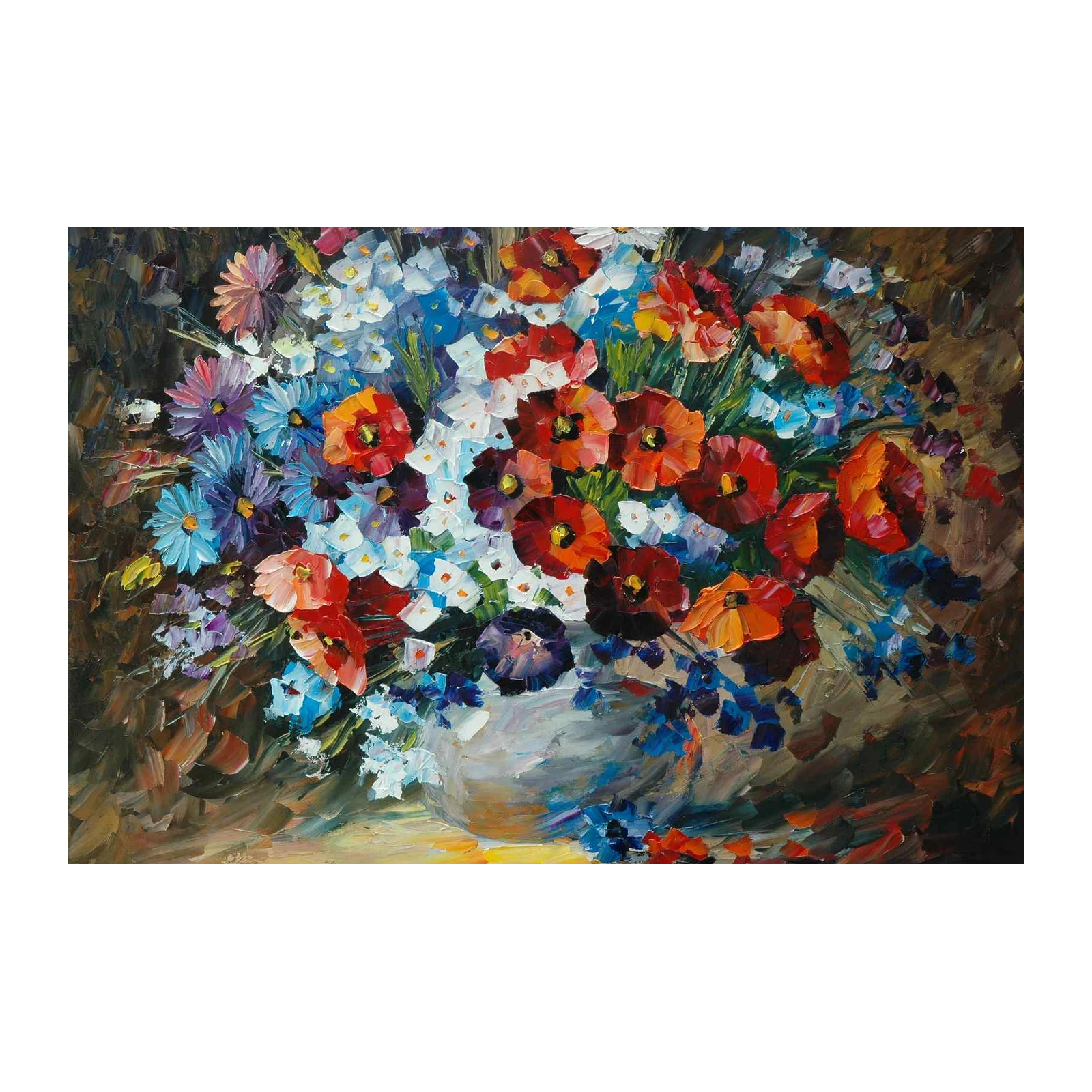 Vibrant Floral Bouquet Textured Oil Wall Art