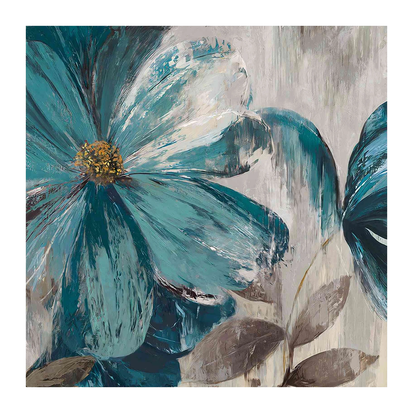Abstract Teal Floral Wall Art - Modern Wall Art