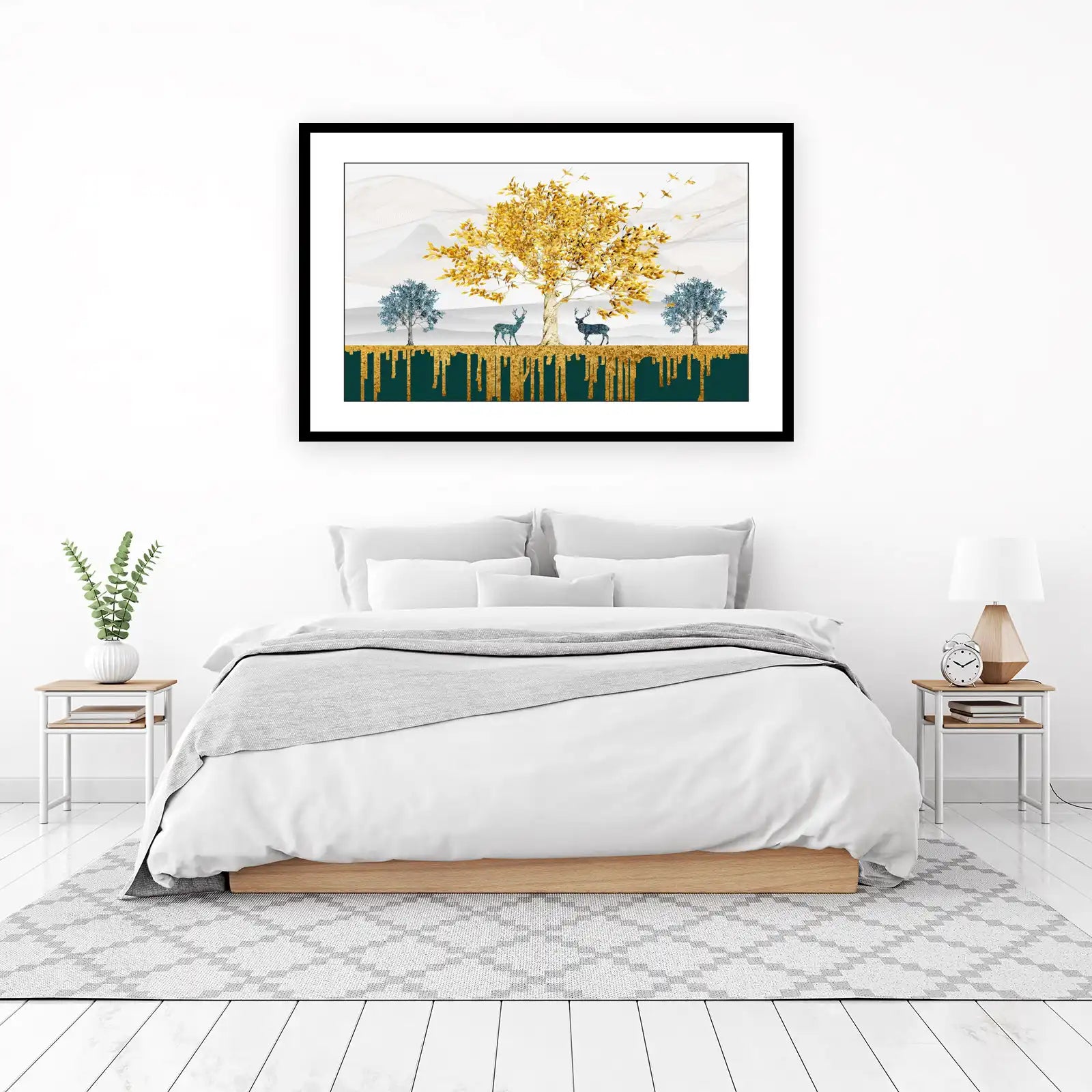 Golden Autumn Deer Landscape Wall Art