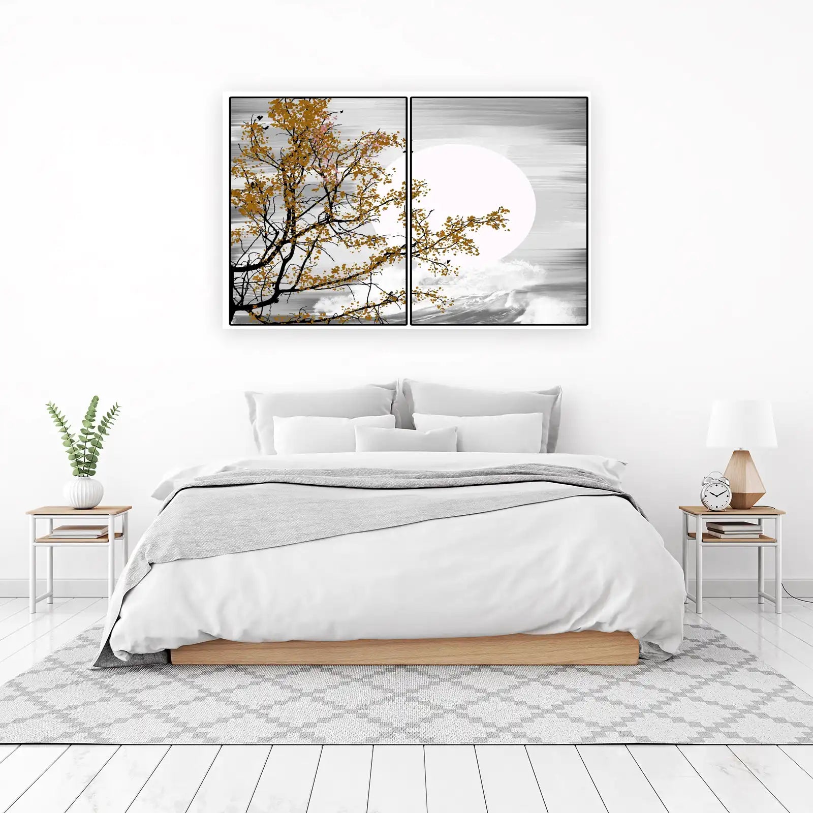 Golden Autumn Tree & Moon Diptych Wall Art