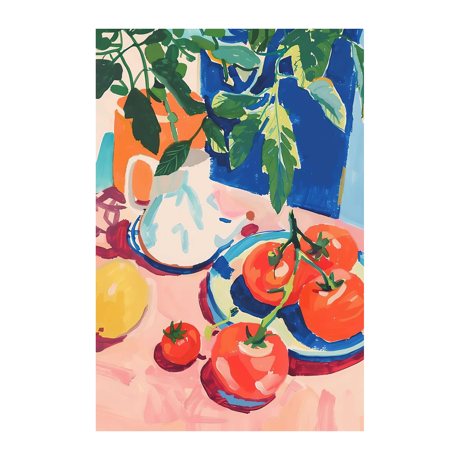 Vibrant Still Life Tomatoes Lemon Wall Art