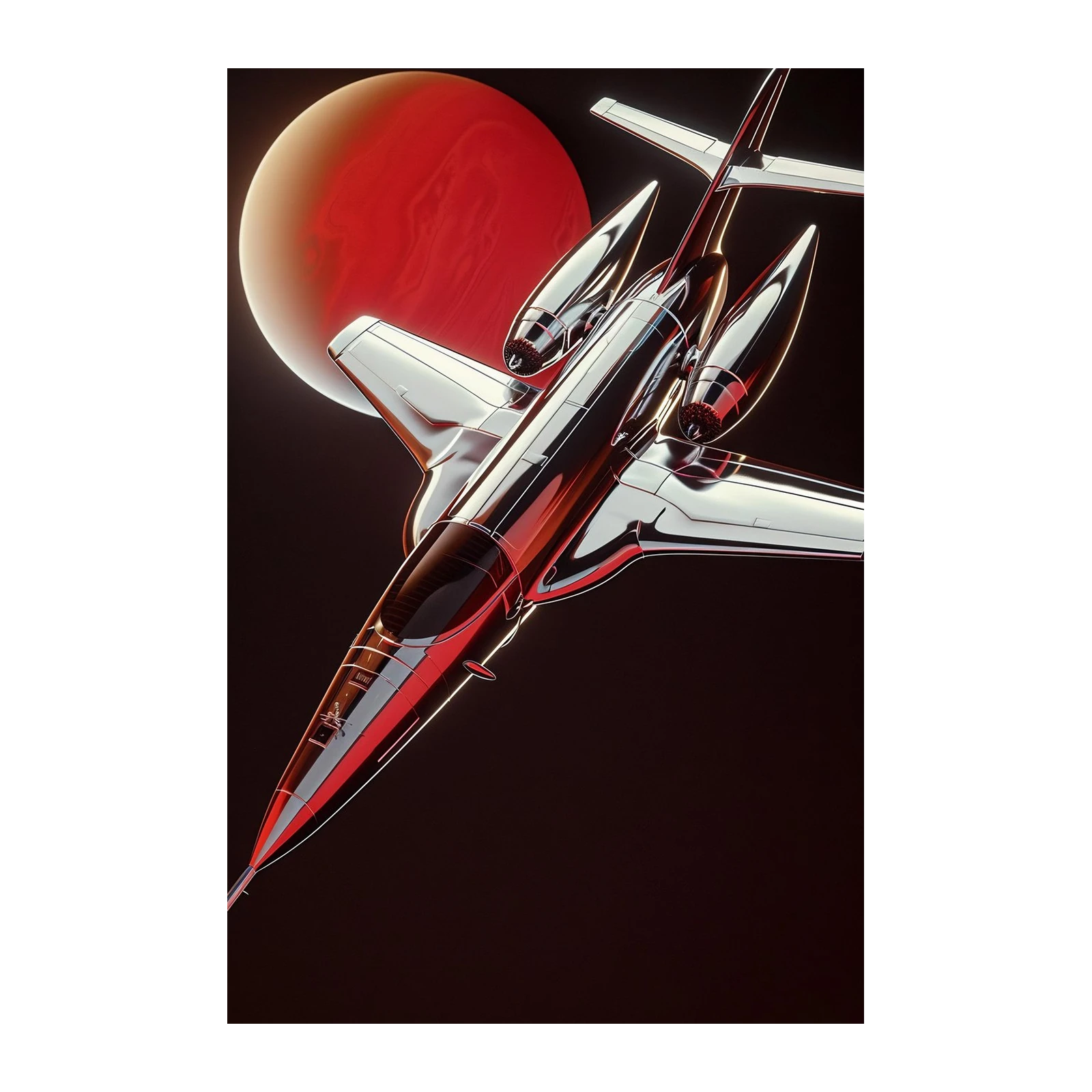 Sleek Space Jet & Red Planet Wall Art