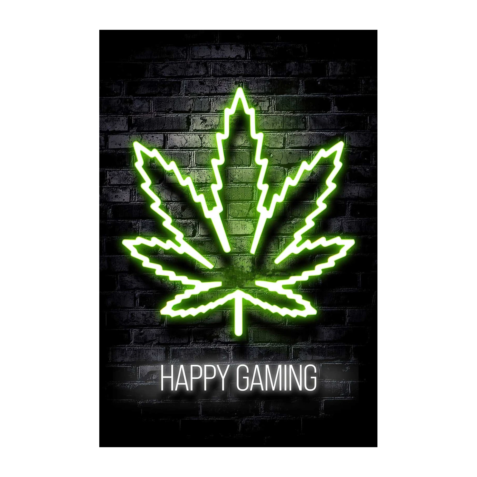 Neon Weed Leaf & Happy Gaming Wall Art
