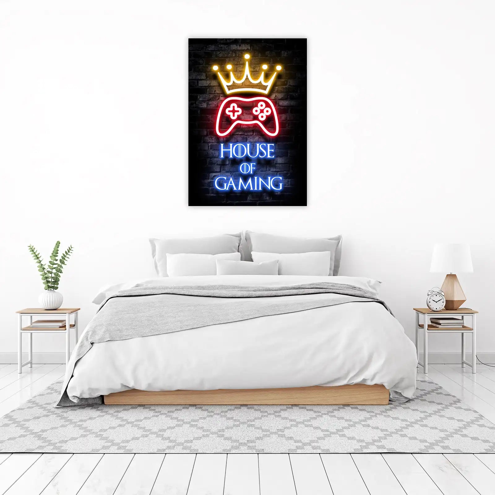 Neon Game Controller Crown Wall Art