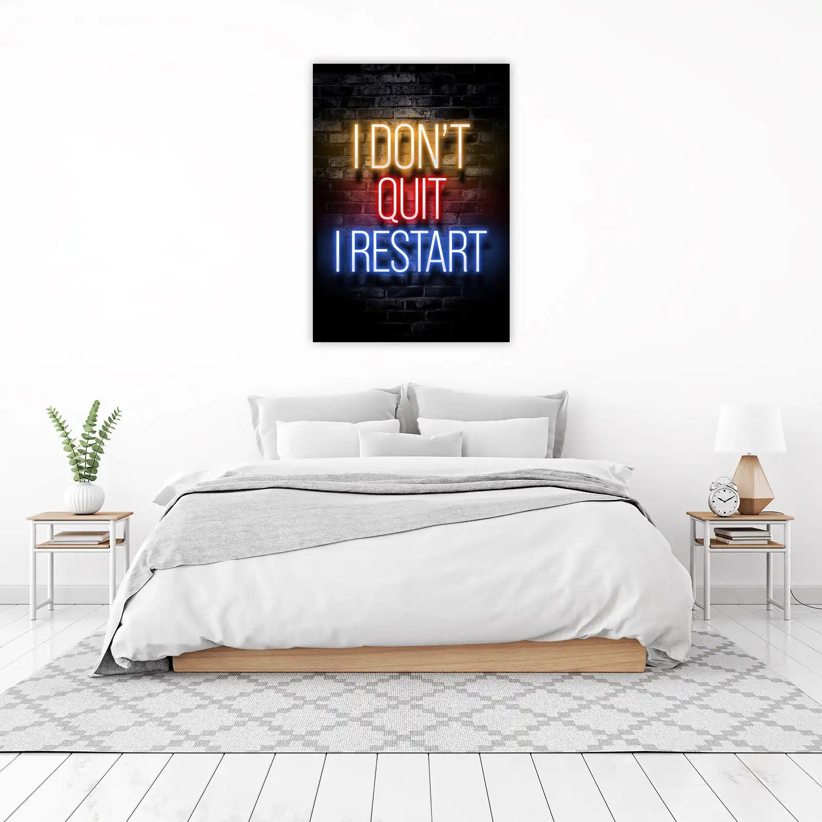 Inspirational Neon I Don't Quit I Restart Wall Art