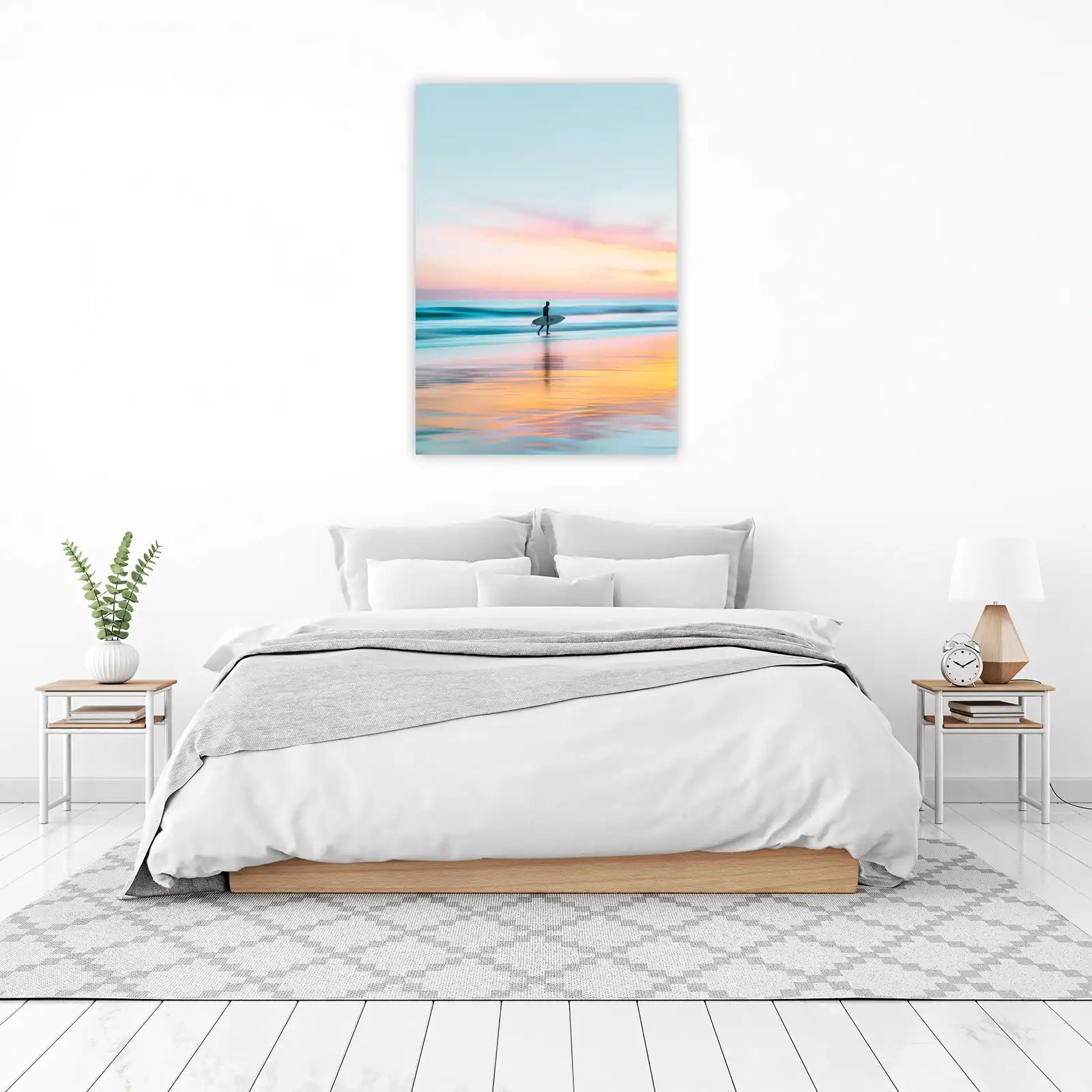 Serene Sunset Surfer Beach Wall Art