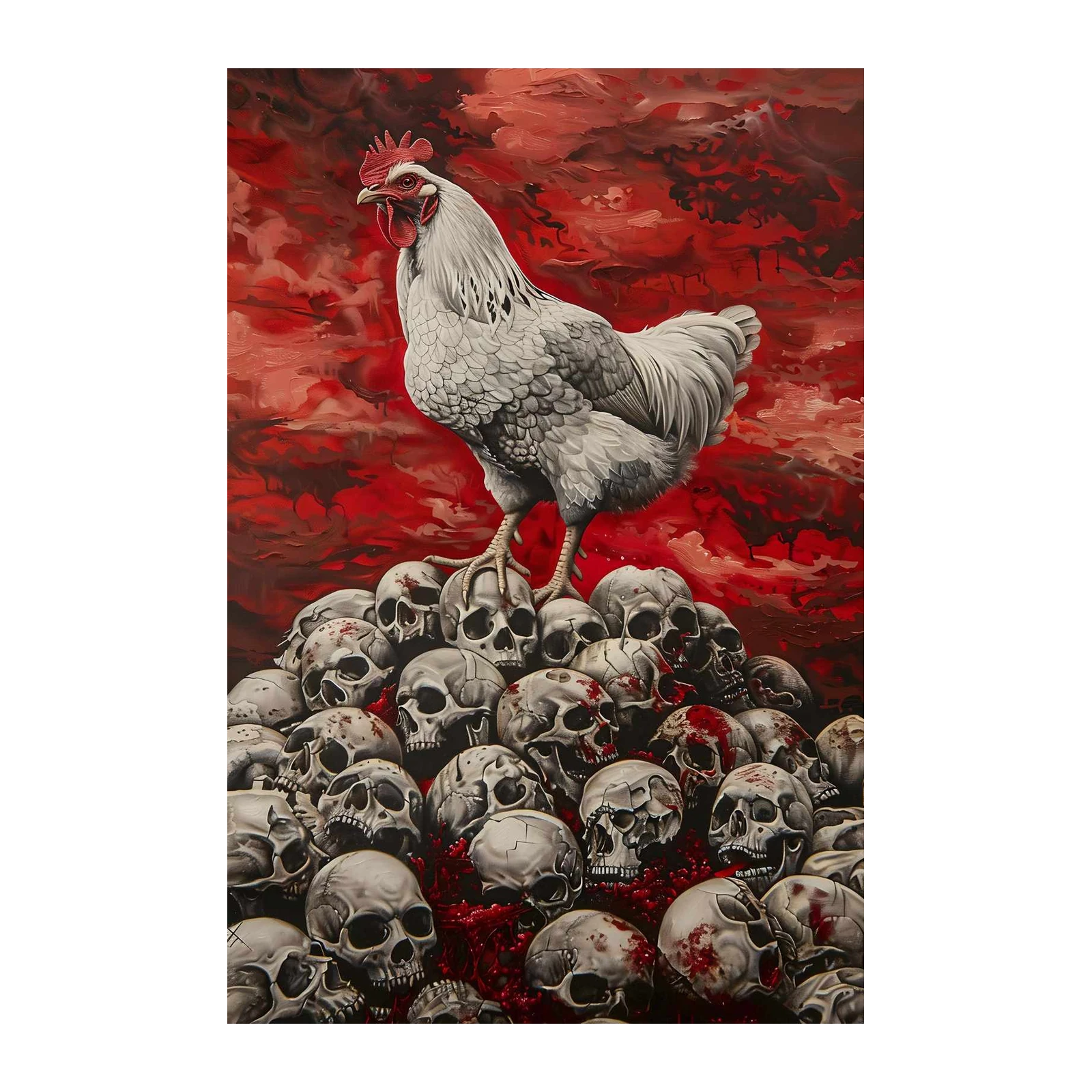 Dominating Rooster Skull Pile Wall Art