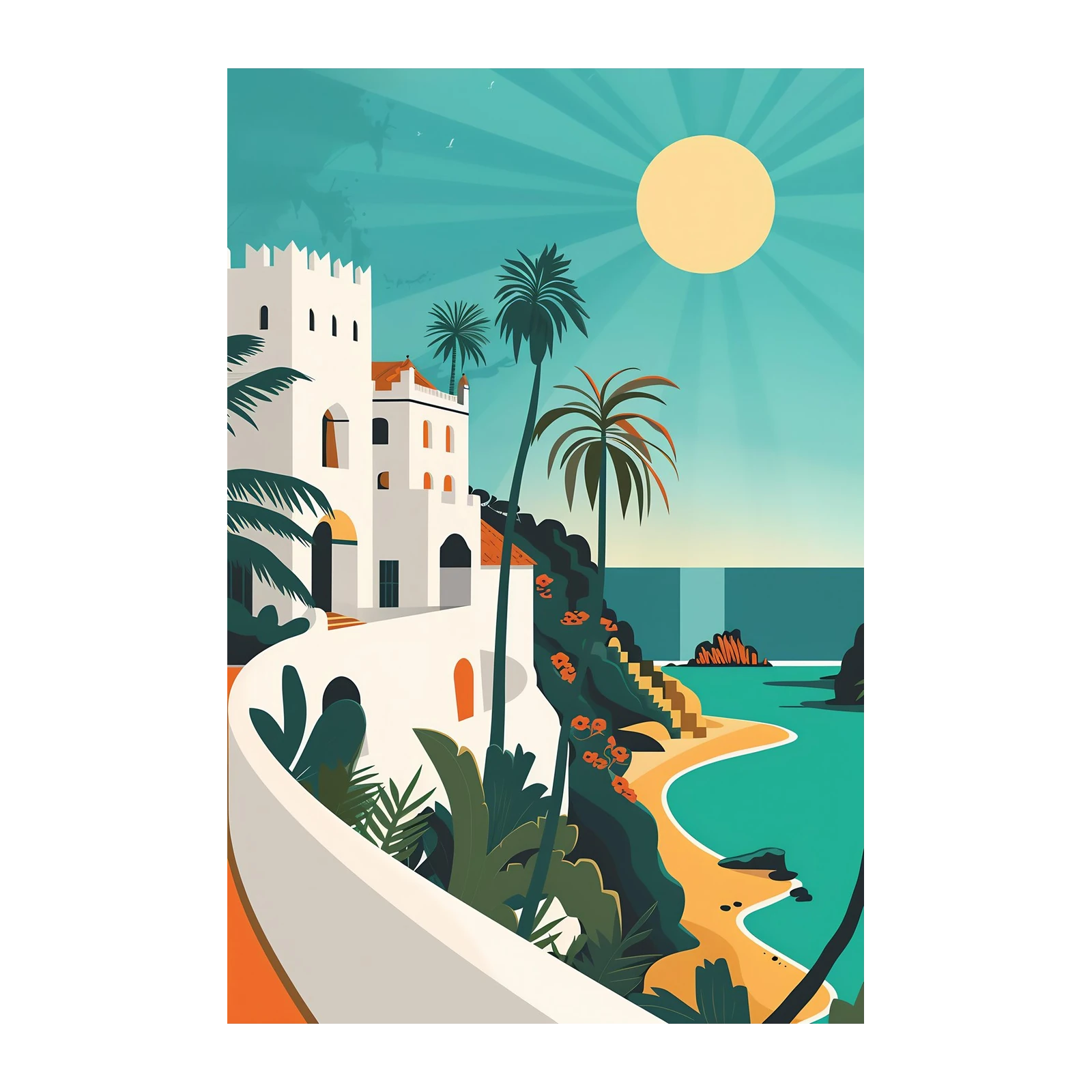 Coastal Paradise Villa Palm Trees Wall Art