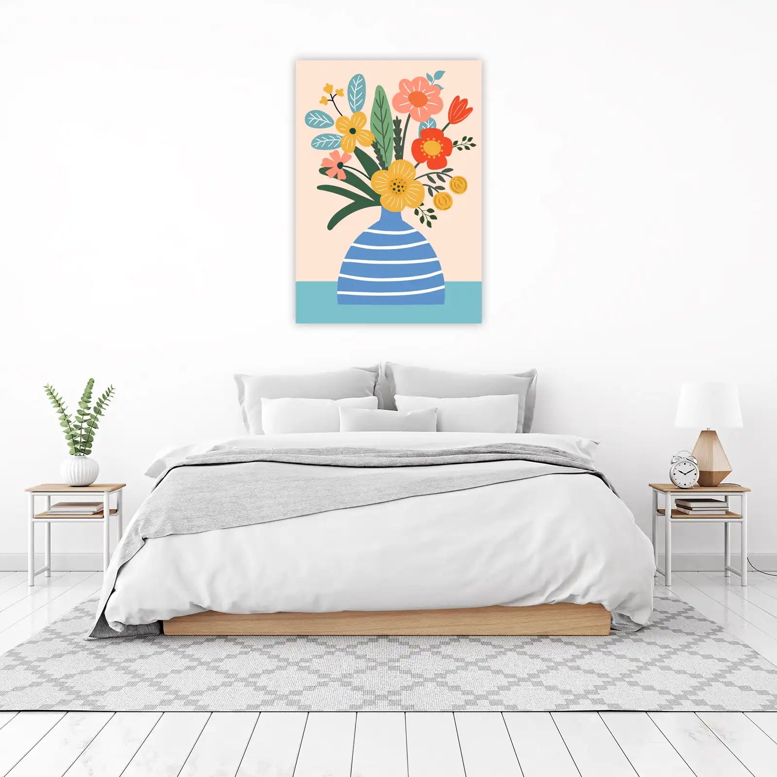 Joyful Floral Vase Mid-Century Modern Wall Art