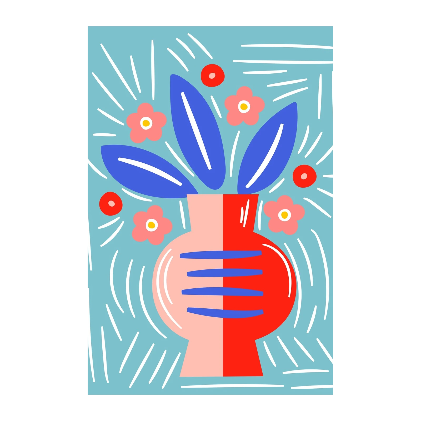 Vibrant Floral Vase Abstract Wall Art