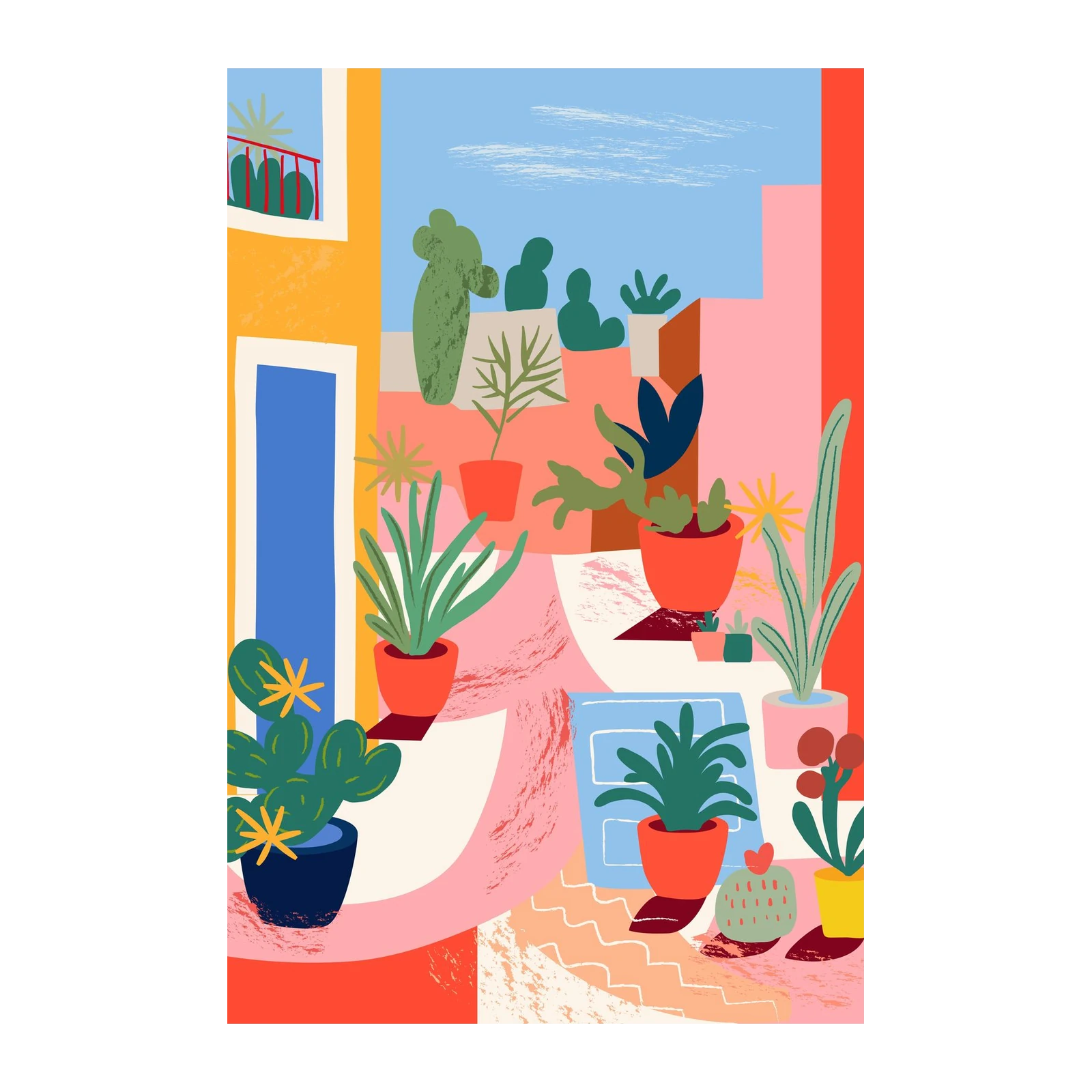 Vibrant Cactus Garden Abstract Wall Art