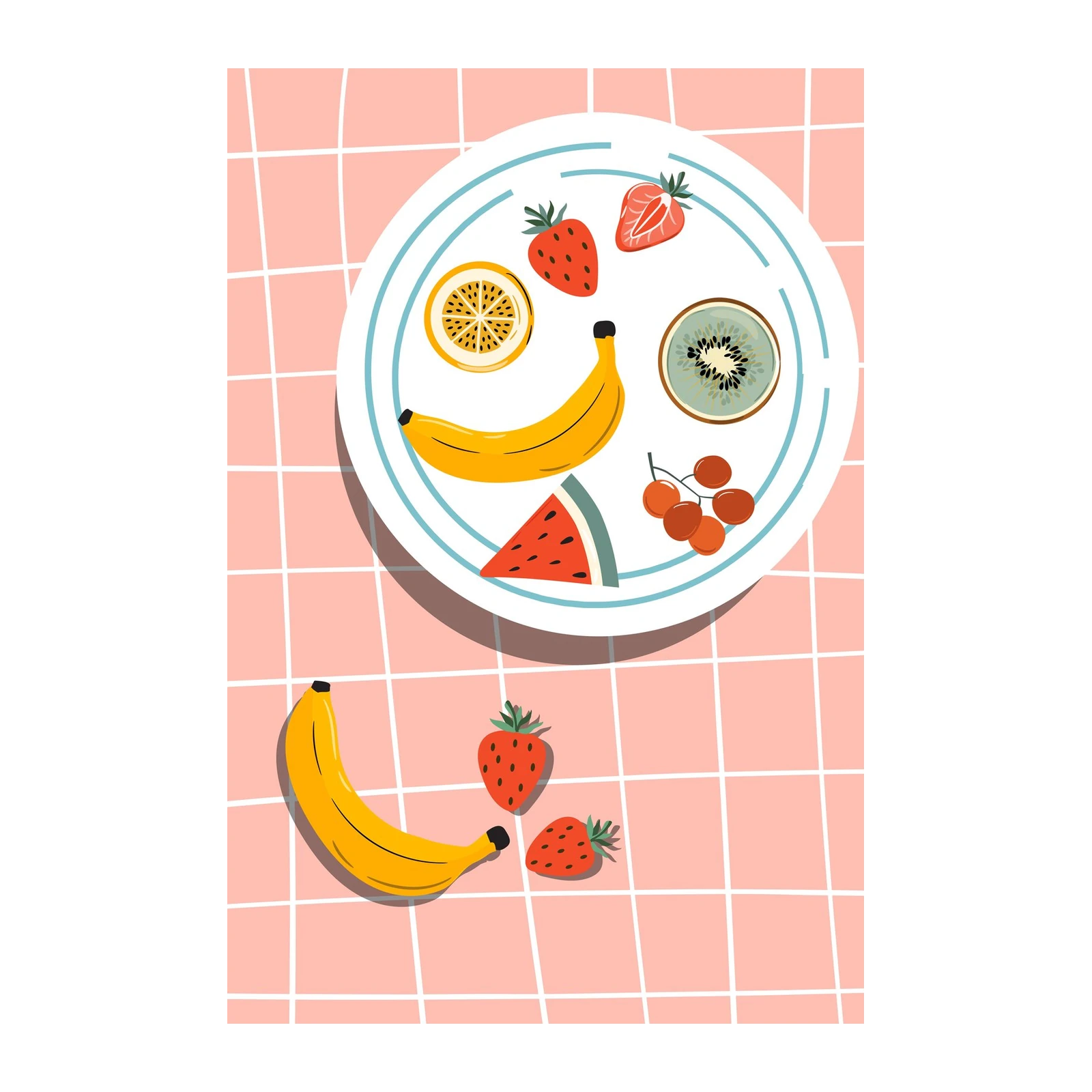 Vibrant Fruit Fiesta Banana Strawberry Wall Art