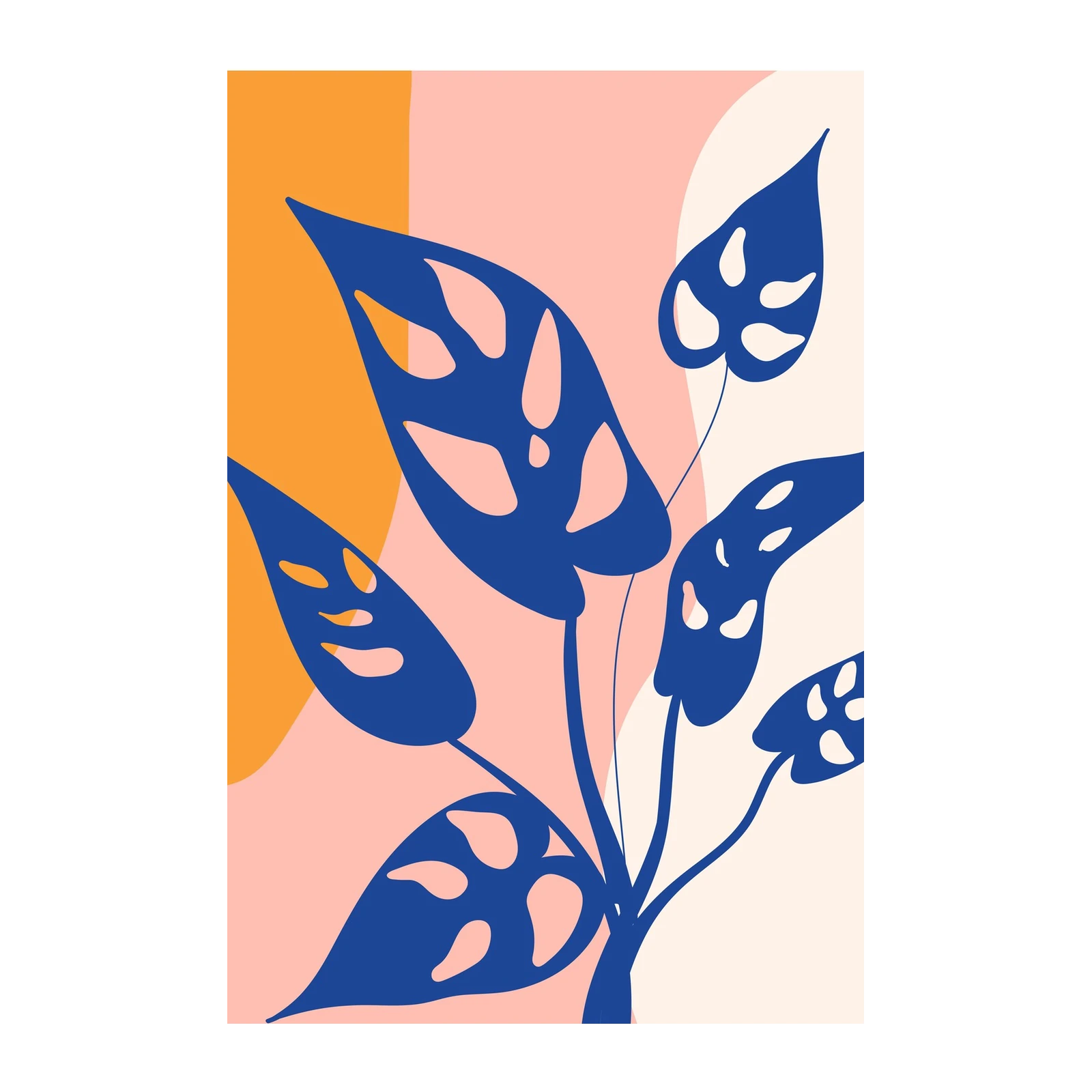 Abstract Blue Monstera Leaf Wall Art Wall Art