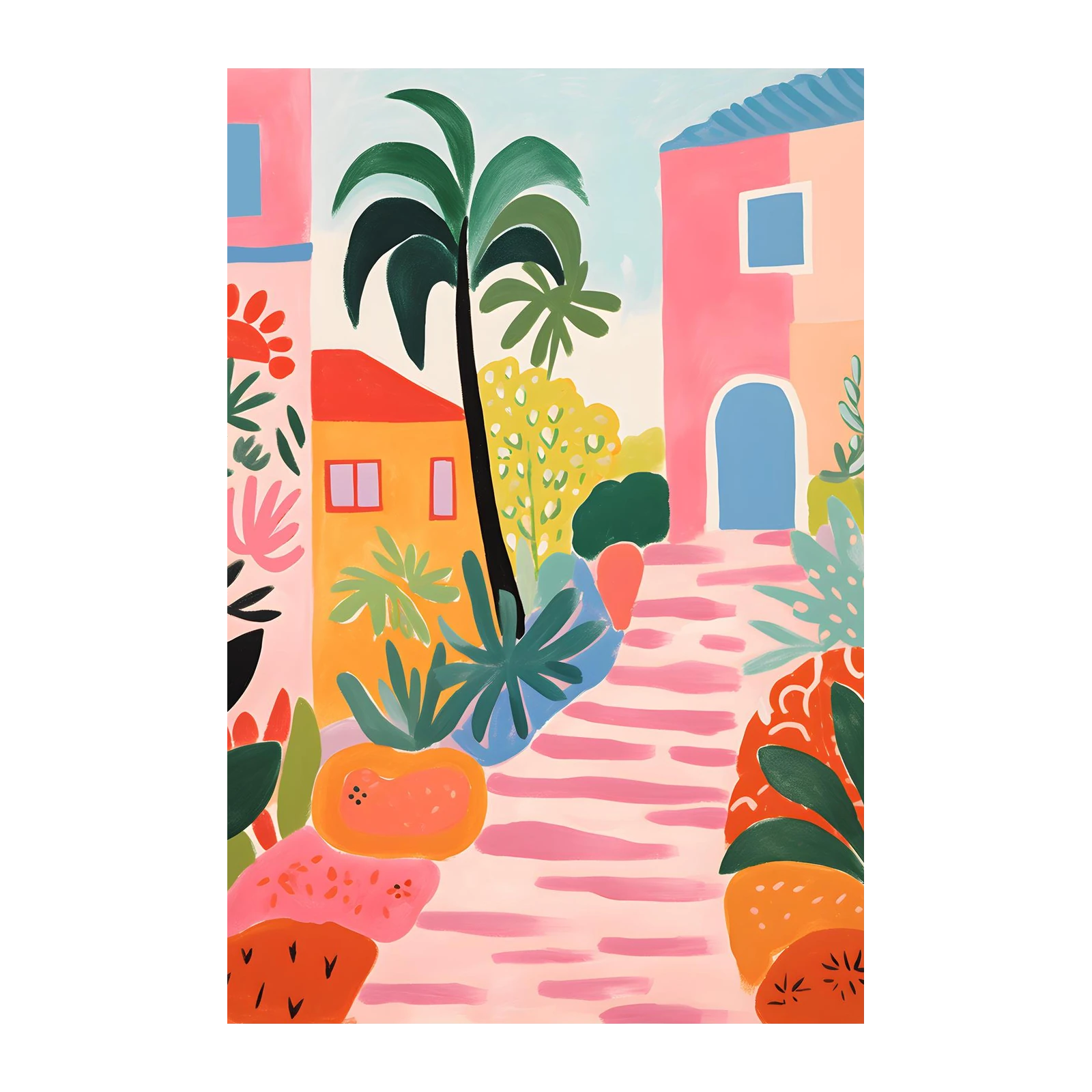 Vibrant Tropical Village Wall Art