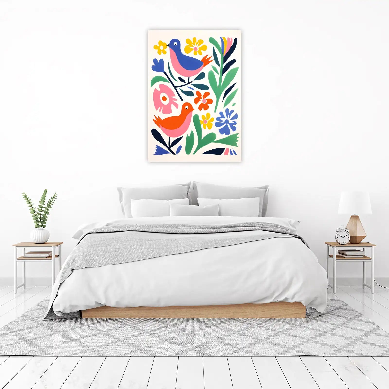 Whimsical Bird & Floral Abstract Wall Art