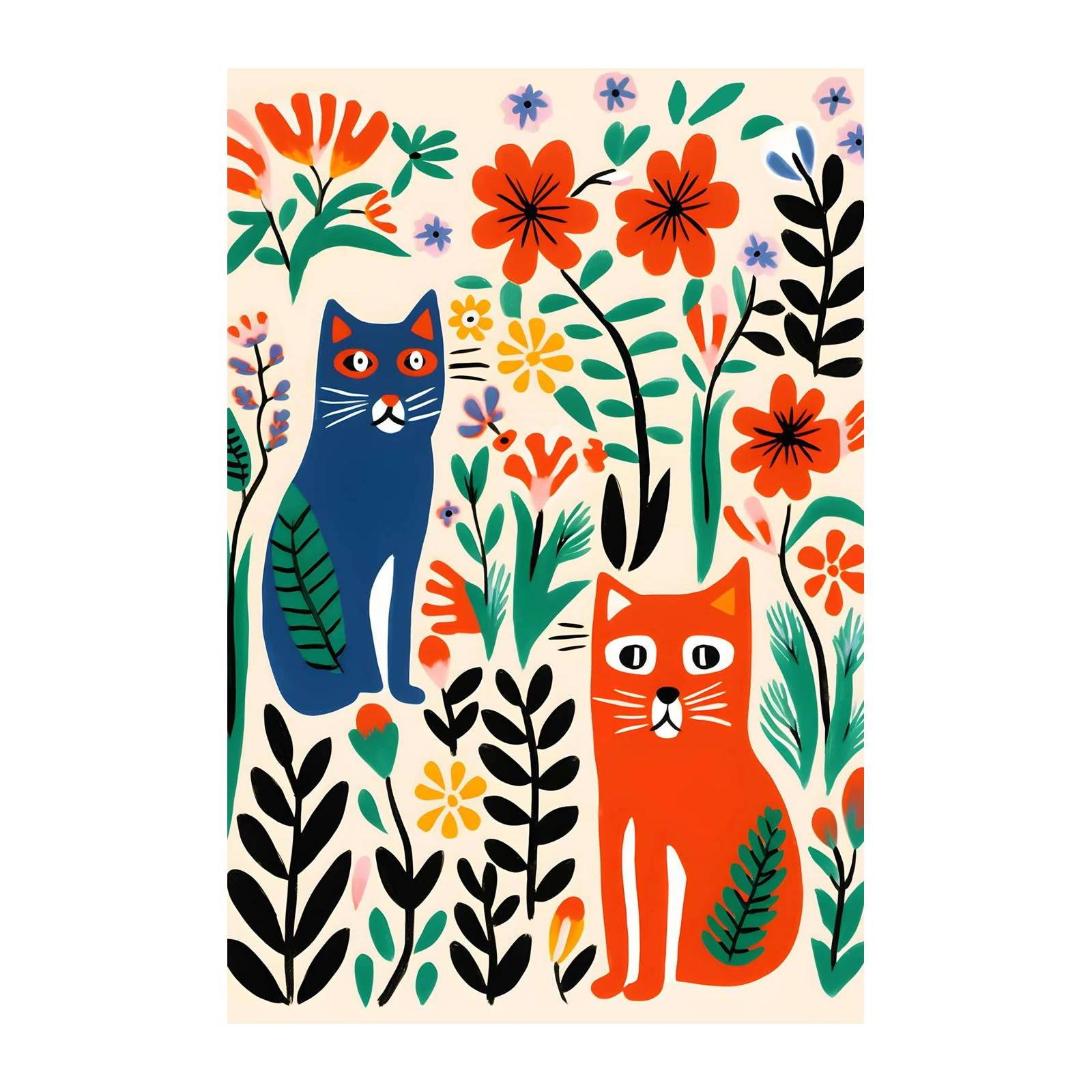 Whimsical Cats Floral Garden Wall Art