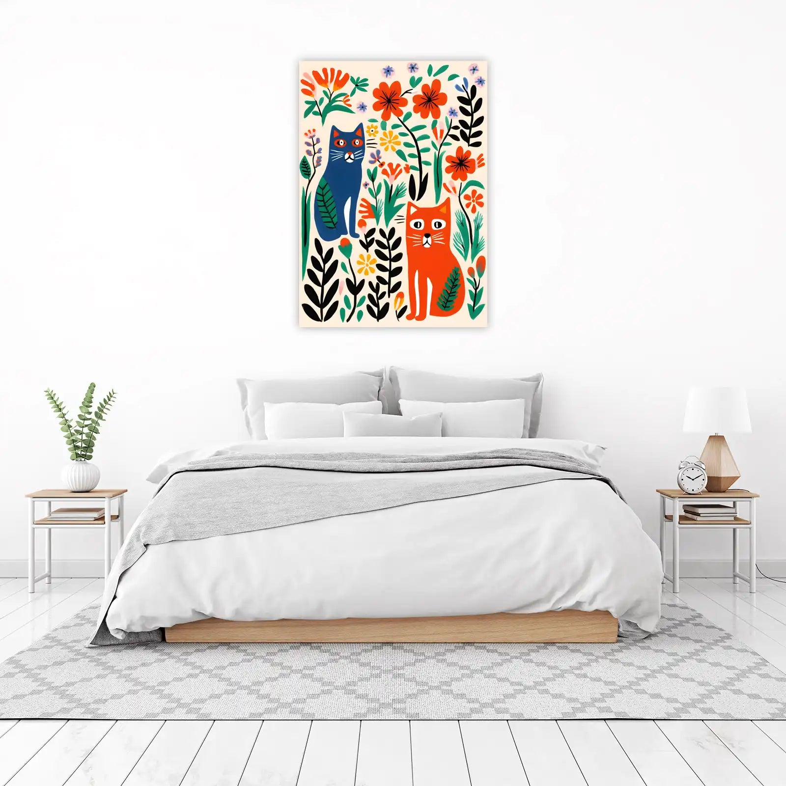 Whimsical Cats Floral Garden Wall Art