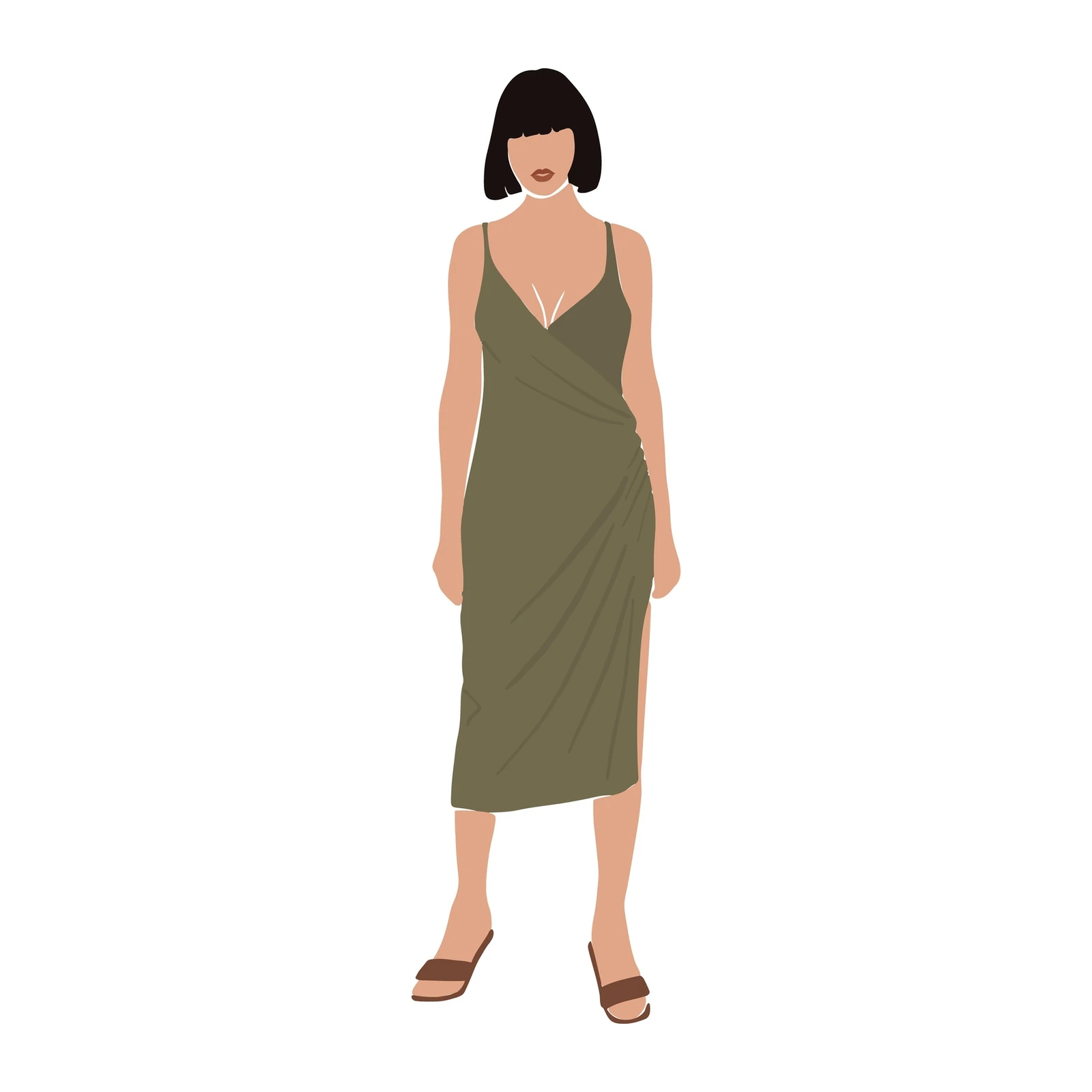 Chic Olive Green Midi Dress Woman Wall Art