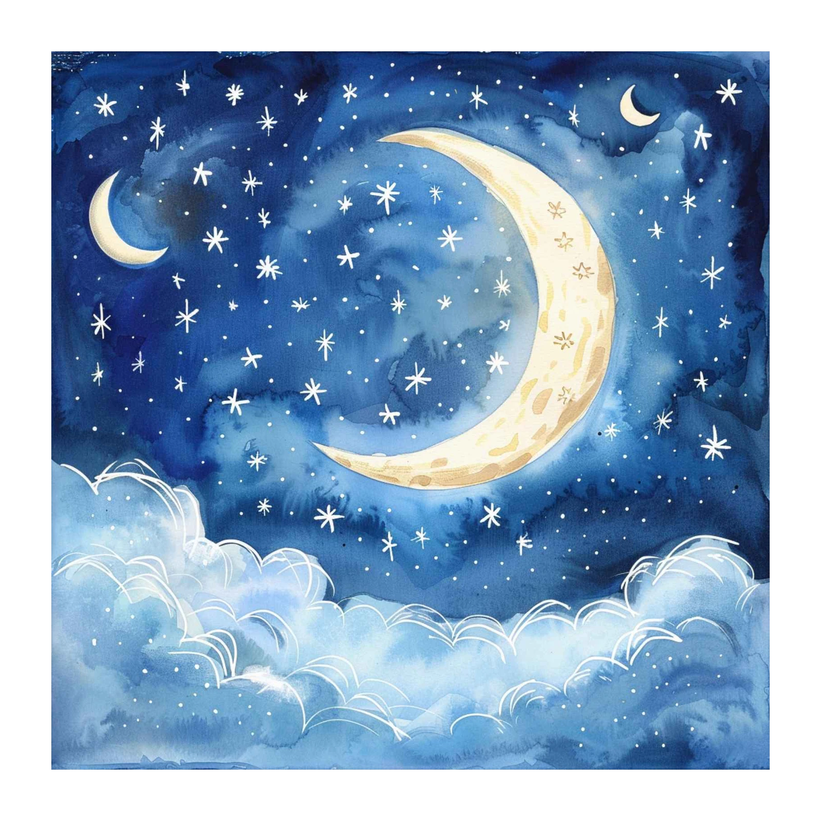 Whimsical Moon & Stars Watercolor Wall Art
