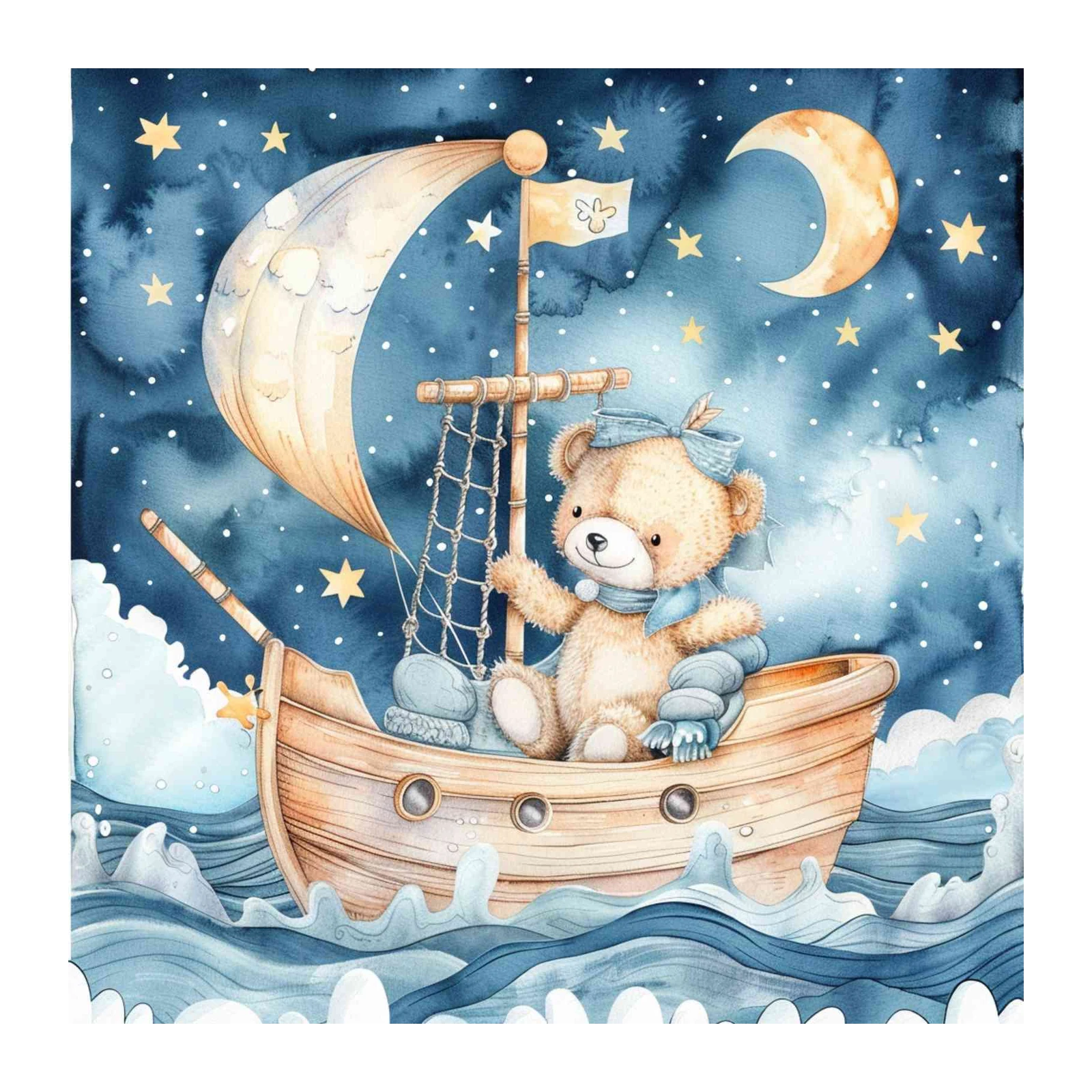 Dreamy Bear Sailboat Nursery Art Wall Art