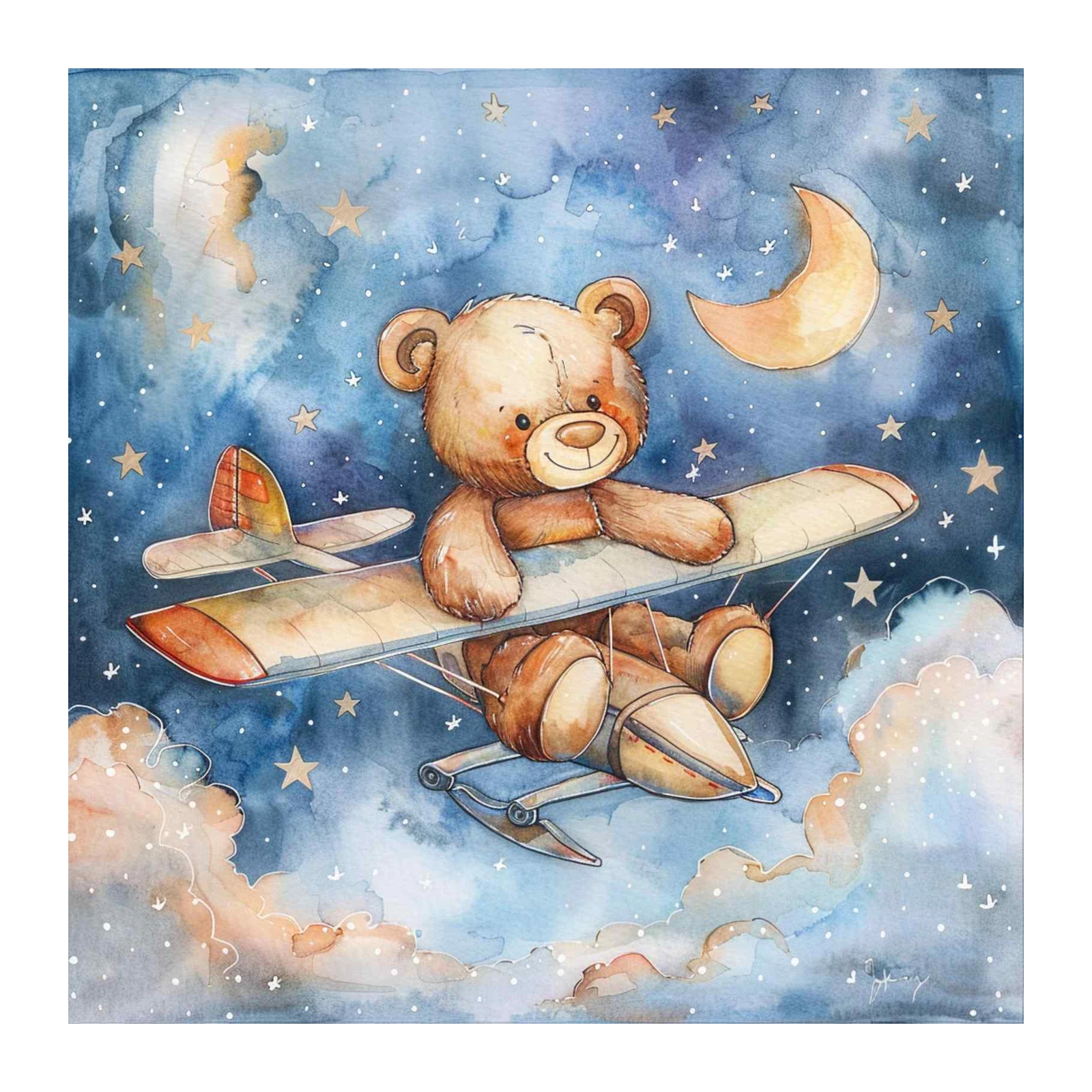 Dreamy Bear Pilot Watercolor Wall Art