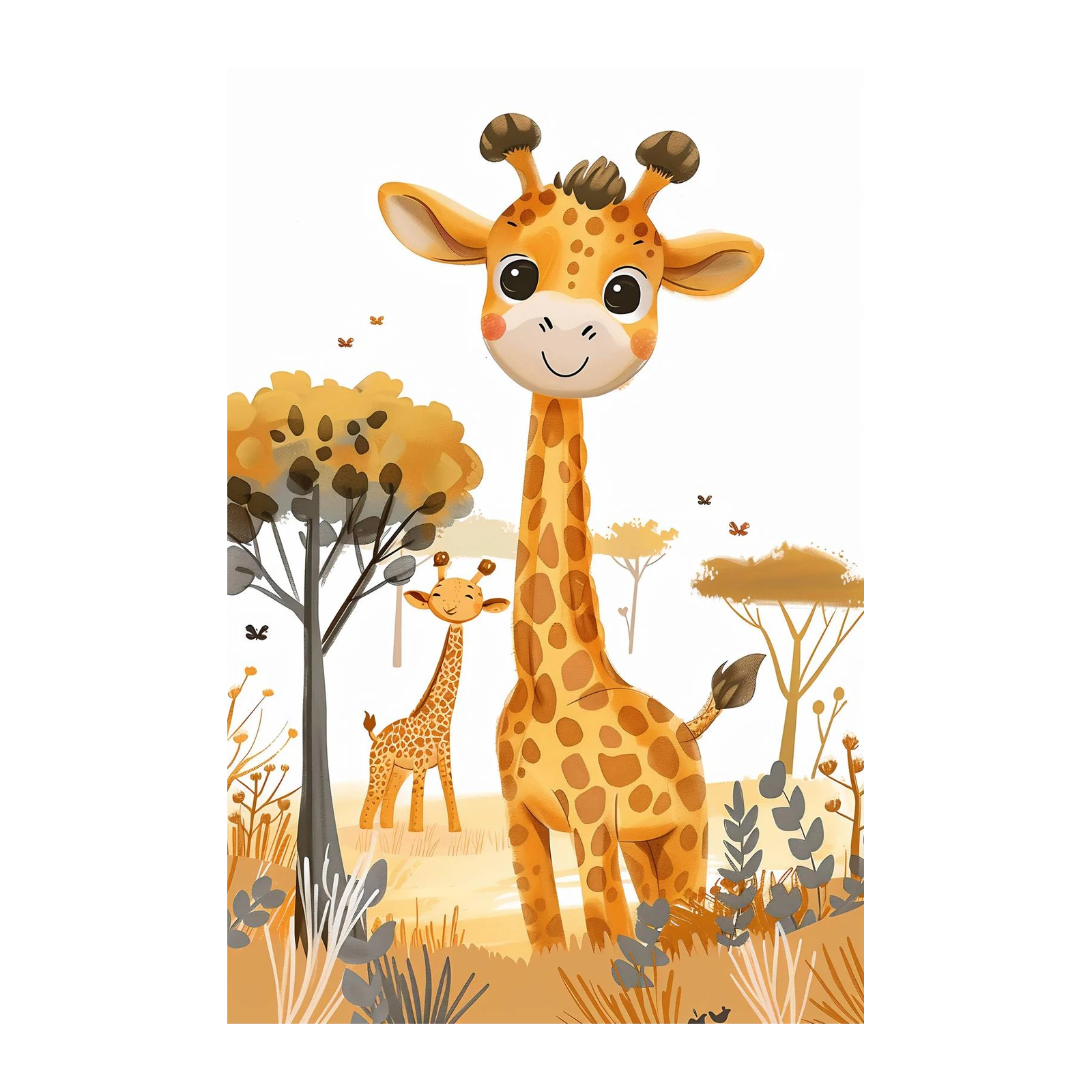 Adorable Giraffe Family Safari Wall Art