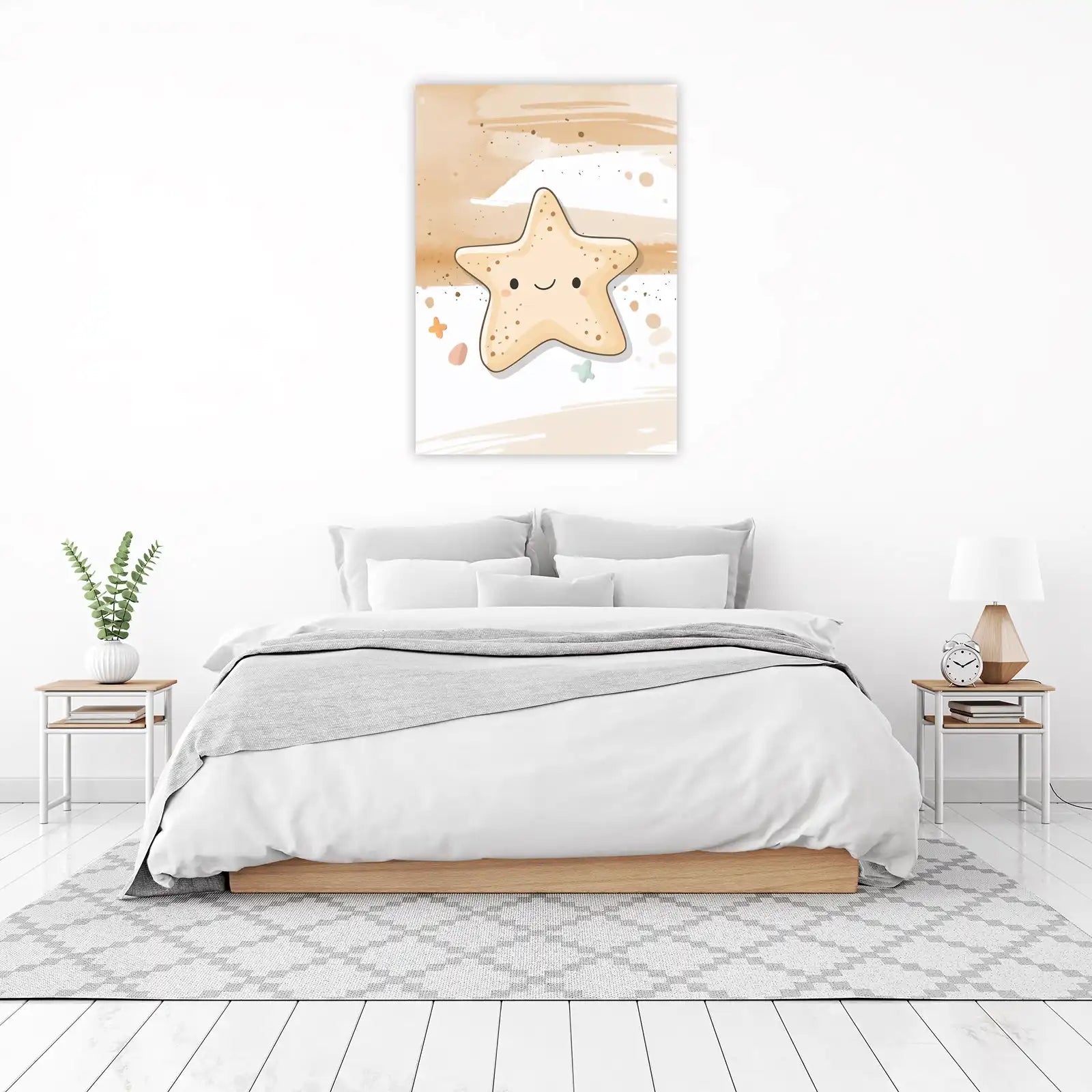Cute Smiling Starfish Beach Scene Wall Art