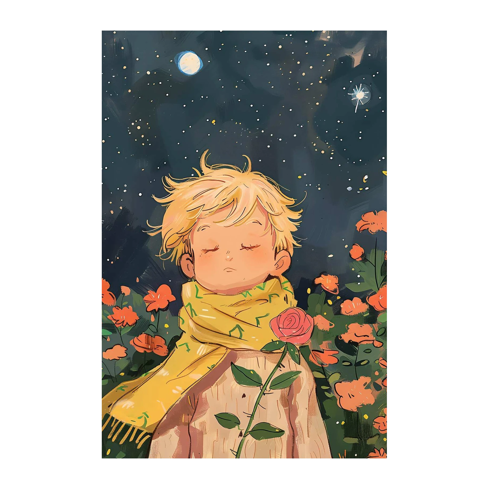 Little Prince & Rose Starry Night Wall Art