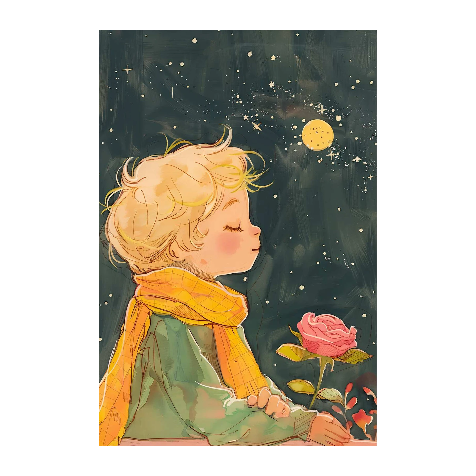 Little Prince & Rose Starry Night Wall Art