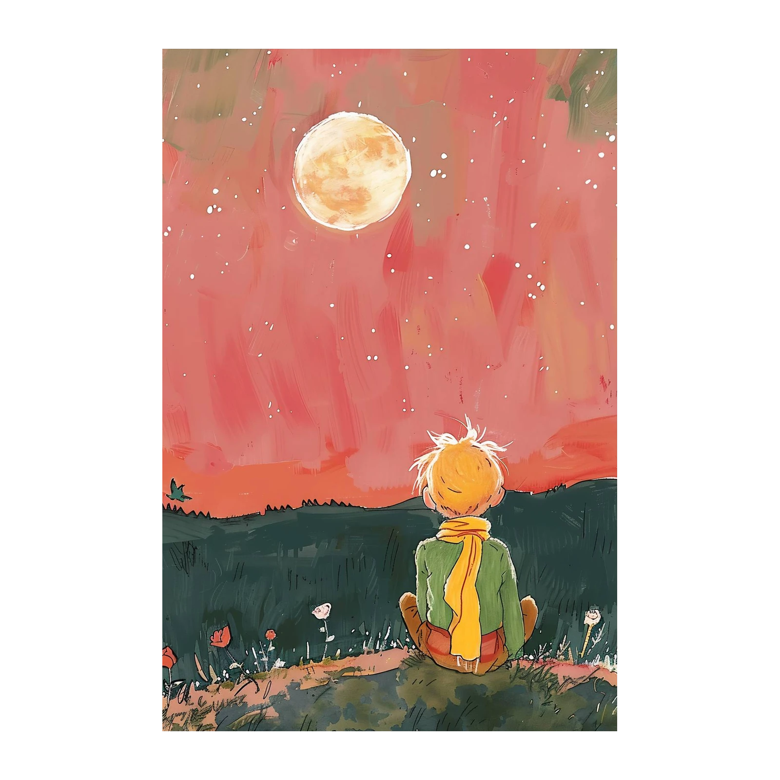 Little Prince Dreaming Under Moon Wall Art