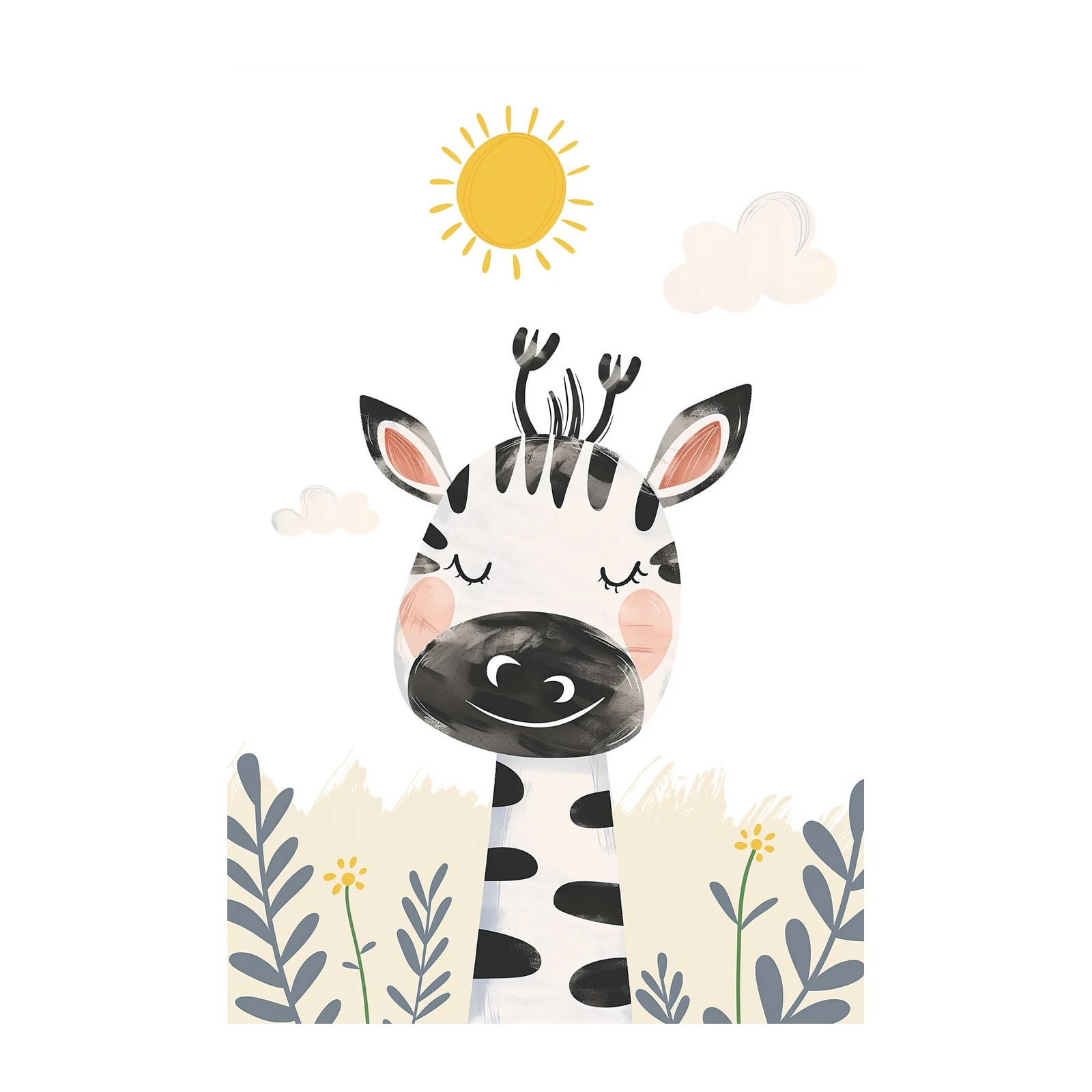 Cute Zebra & Sun Nursery Wall Art Wall Art
