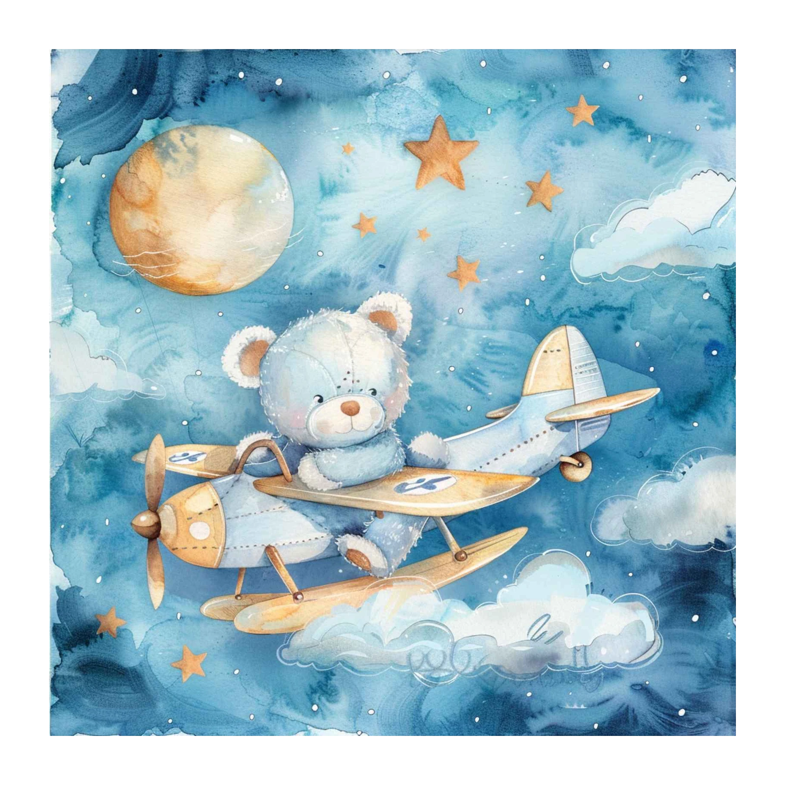 Dreamy Bear Pilot Adventure Watercolor Wall Art