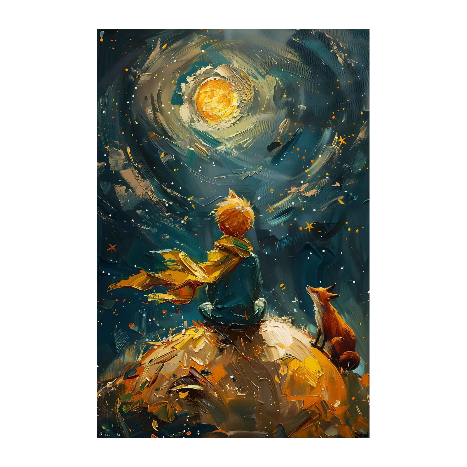 The Little Prince & Fox Starry Night Wall Art