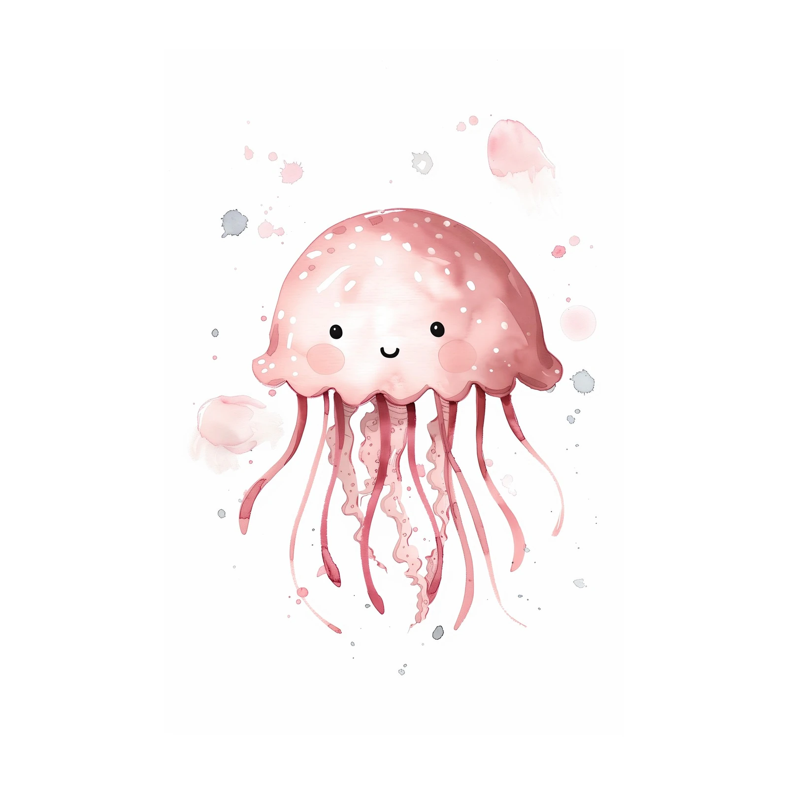 Adorable Pink Jellyfish Watercolor Wall Art