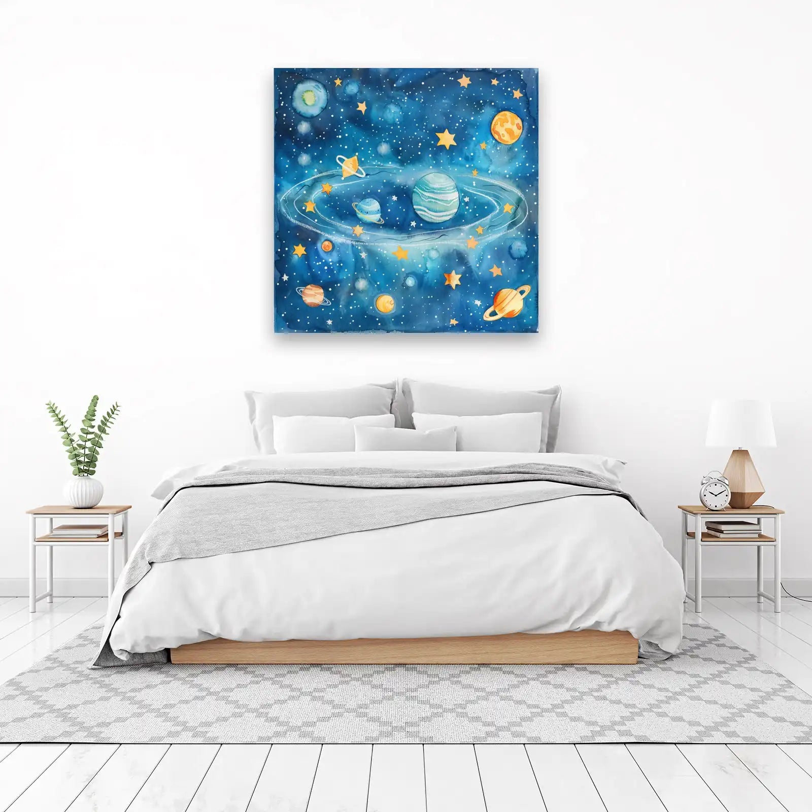 Whimsical Watercolor Space & Planets Wall Art