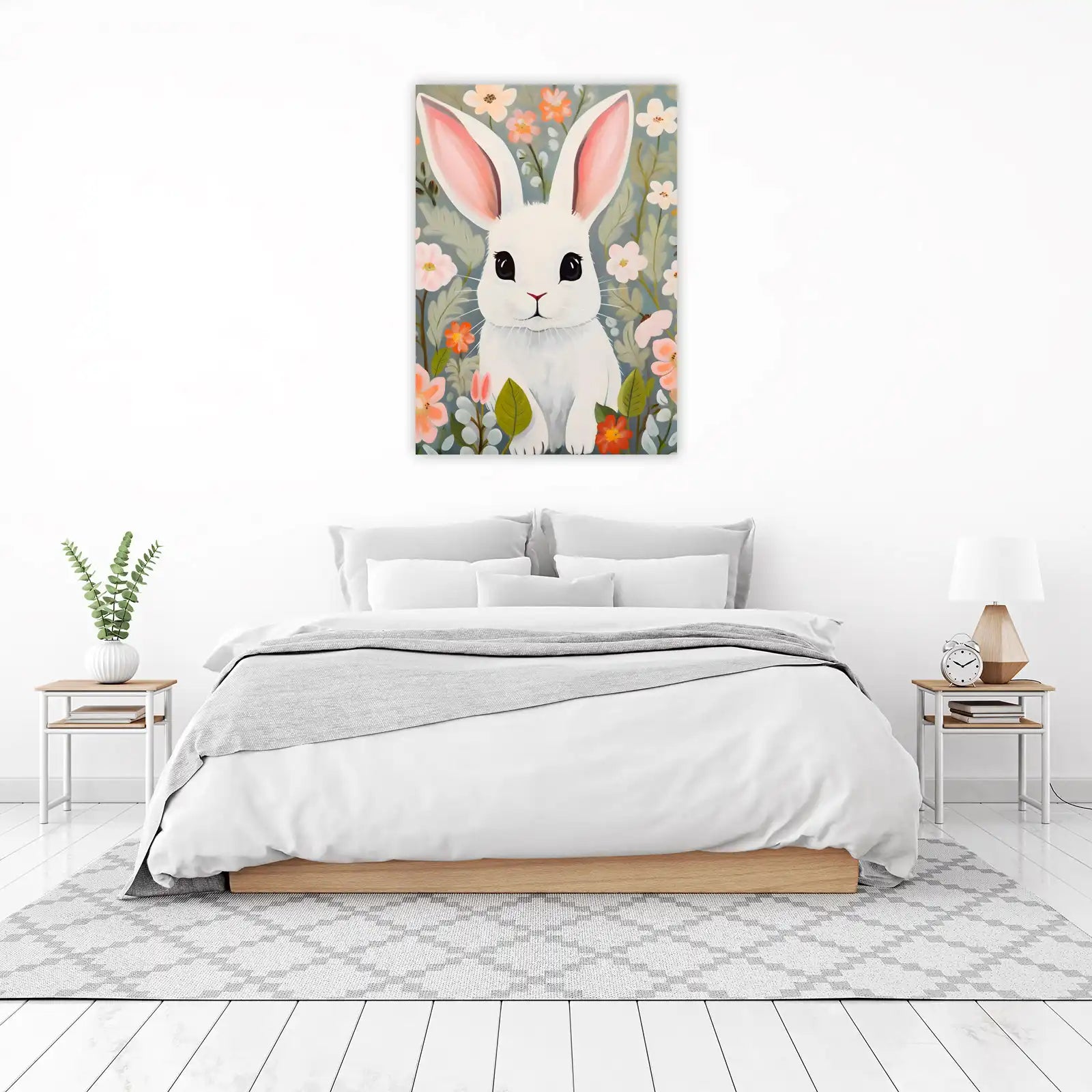 Adorable Bunny Spring Floral Wall Art