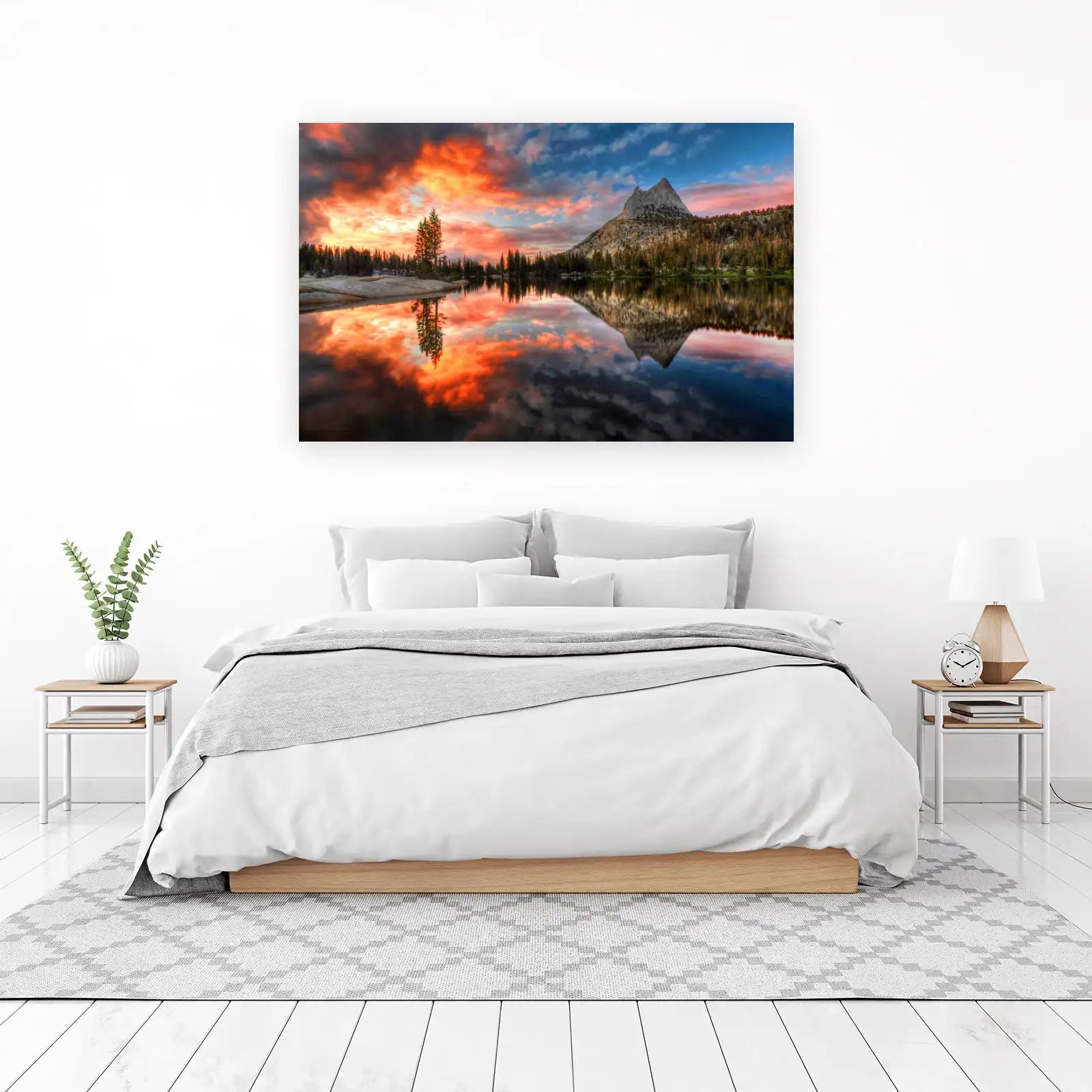 Fiery Mountain Lake Sunset Wall Art