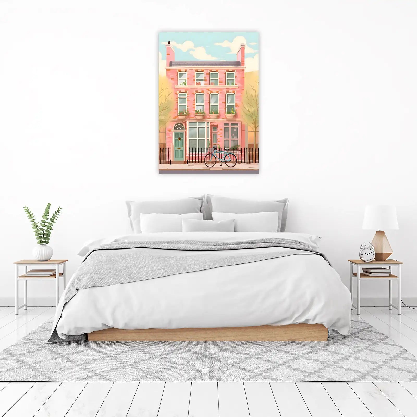 Charming Pink Townhouse & Bicycle Wall Art