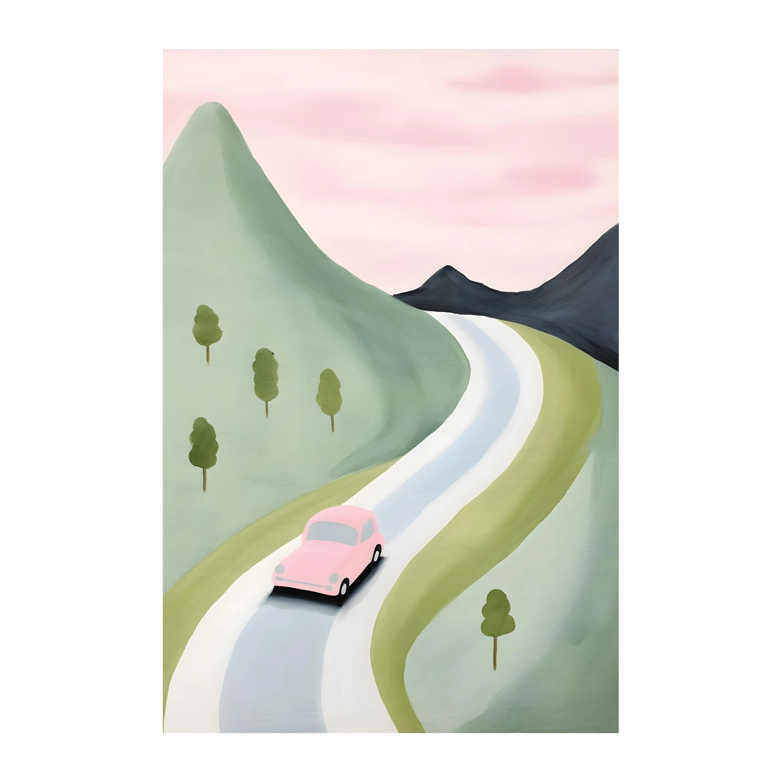 Retro Road Trip Pastel Mountain Wall Art
